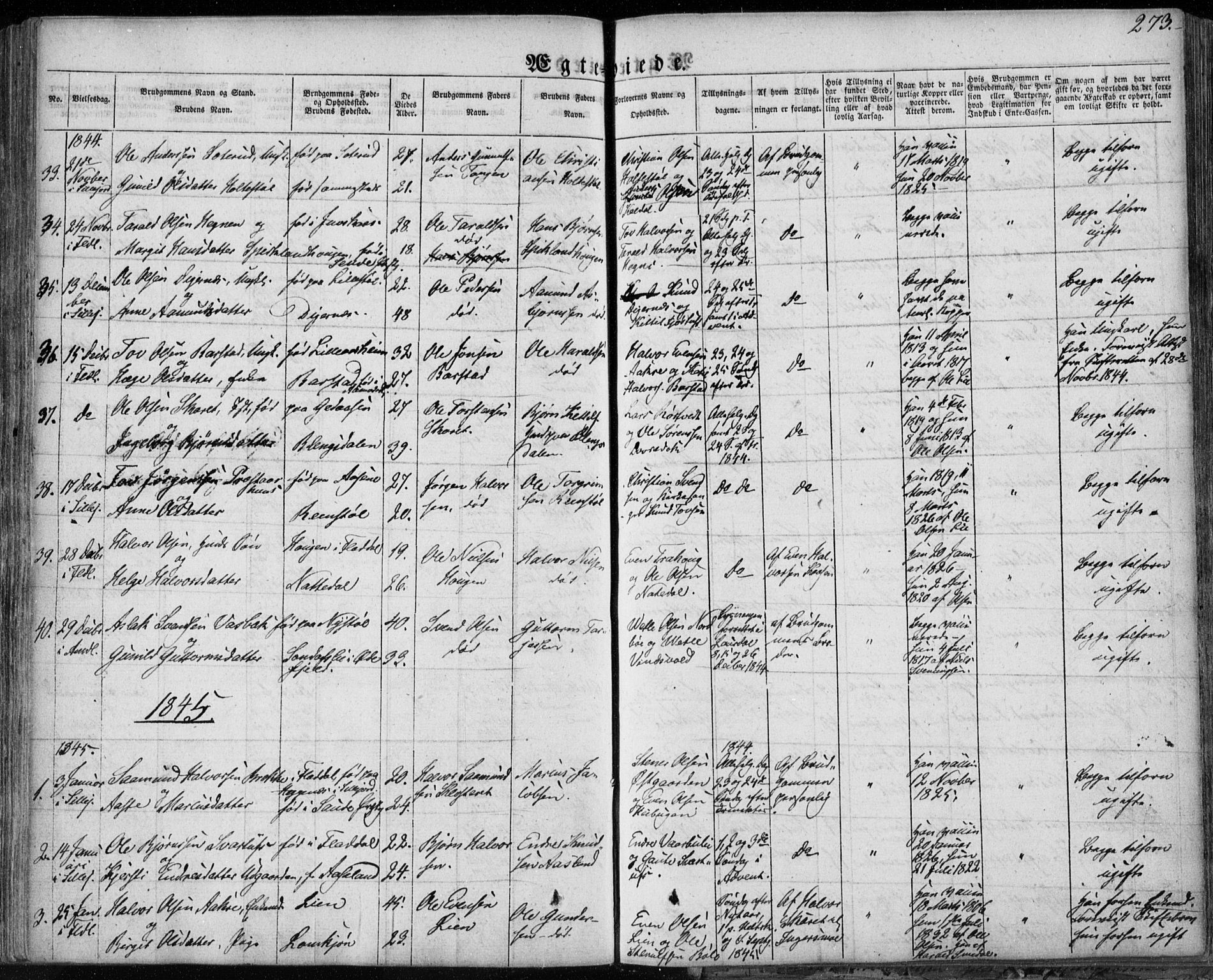 Seljord kirkebøker, SAKO/A-20/F/Fa/L0011: Parish register (official) no. I 11, 1831-1849, p. 273