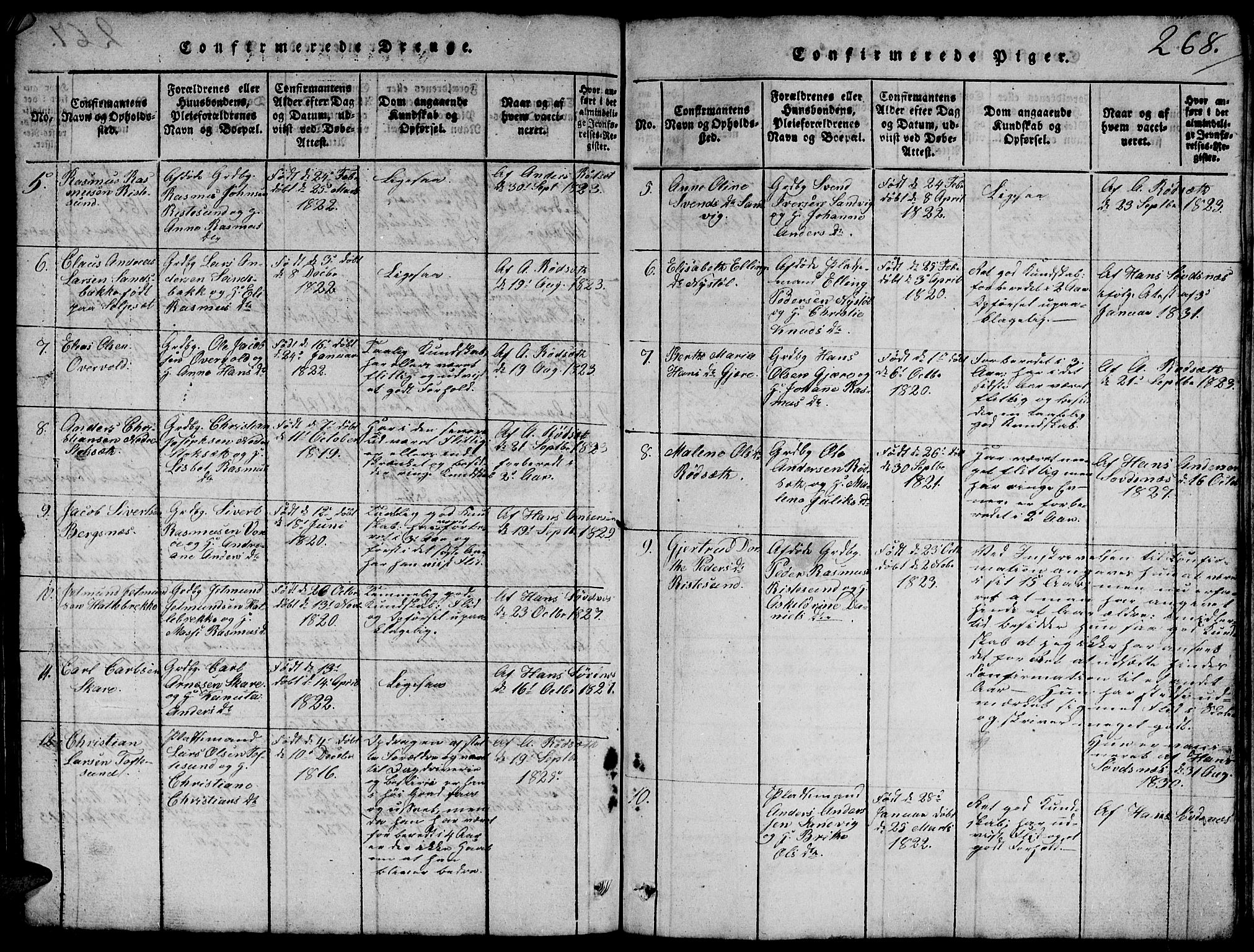 Ministerialprotokoller, klokkerbøker og fødselsregistre - Møre og Romsdal, SAT/A-1454/503/L0046: Parish register (copy) no. 503C01, 1816-1842, p. 268