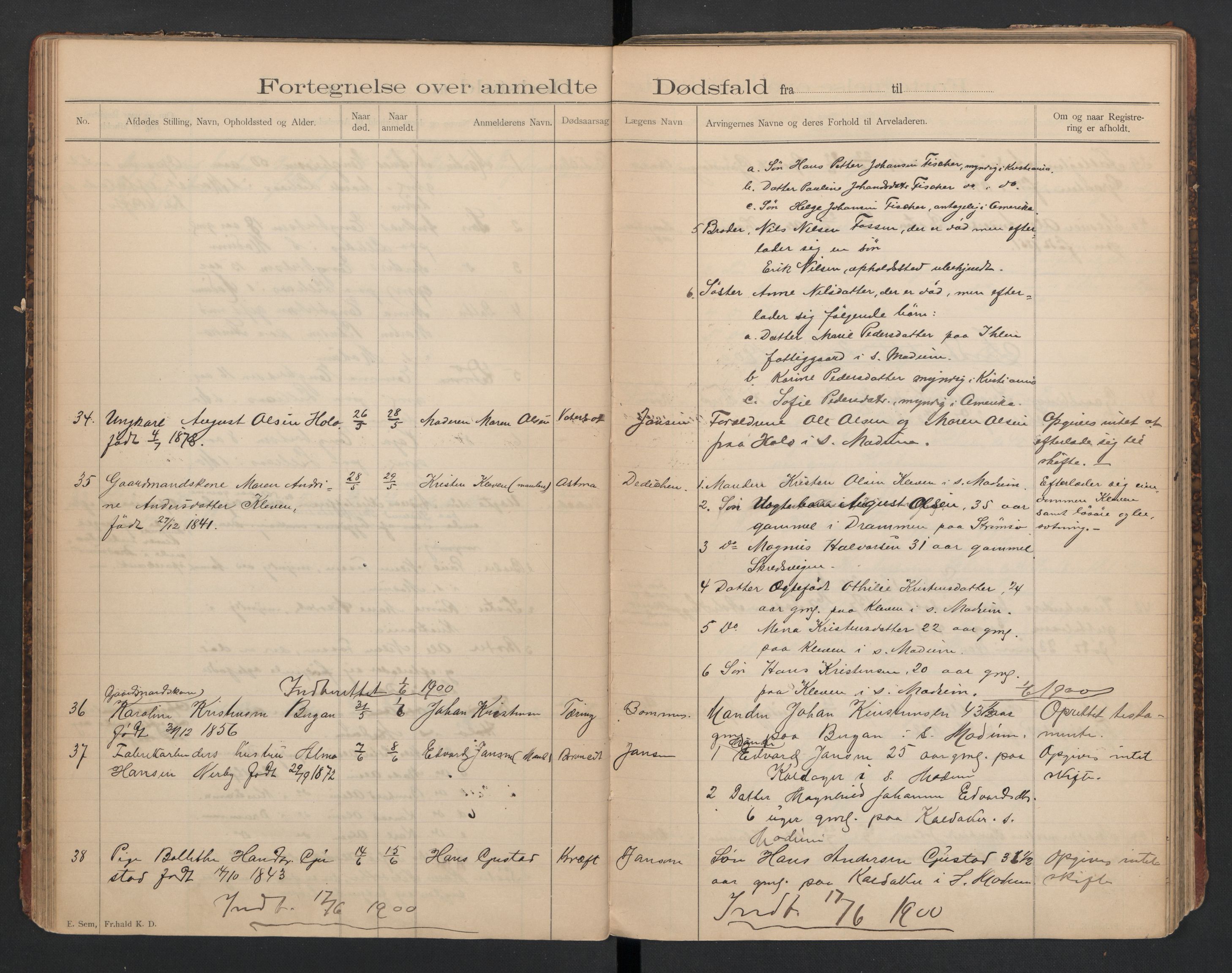 Modum lensmannskontor, AV/SAKO-A-524/H/Ha/Haa/L0001: Dødsfallsprotokoll - Søndre Modum, 1897-1911