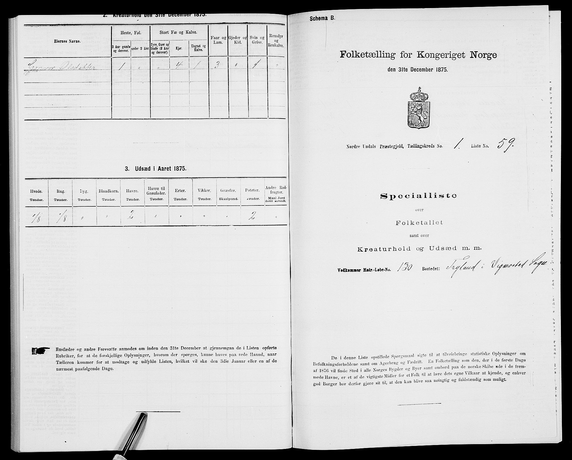 SAK, 1875 census for 1028P Nord-Audnedal, 1875, p. 162