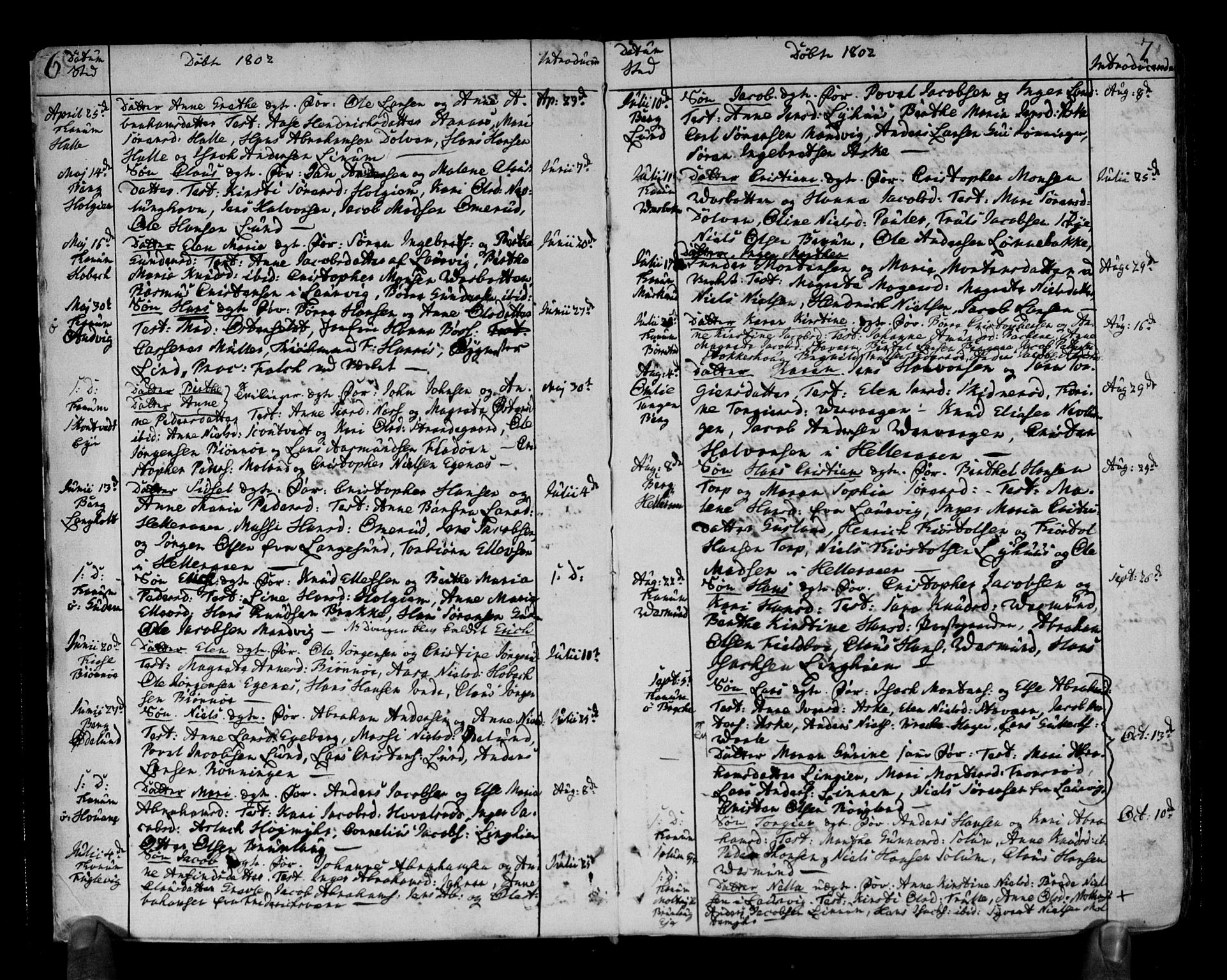 Brunlanes kirkebøker, AV/SAKO-A-342/F/Fa/L0002: Parish register (official) no. I 2, 1802-1834, p. 6-7