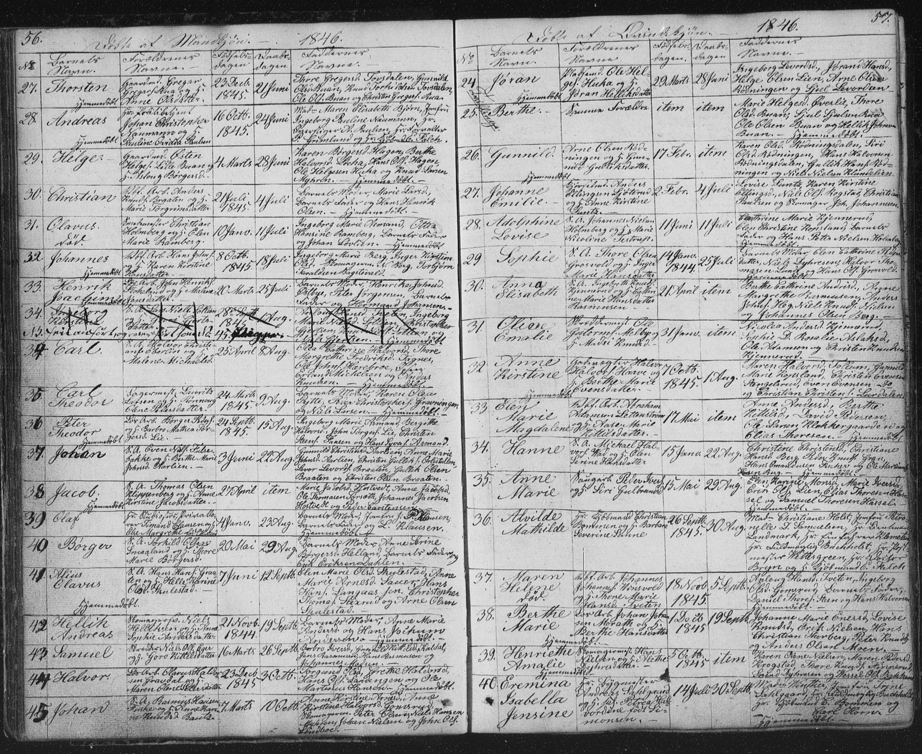 Kongsberg kirkebøker, SAKO/A-22/G/Ga/L0002: Parish register (copy) no. 2, 1839-1858, p. 56-57