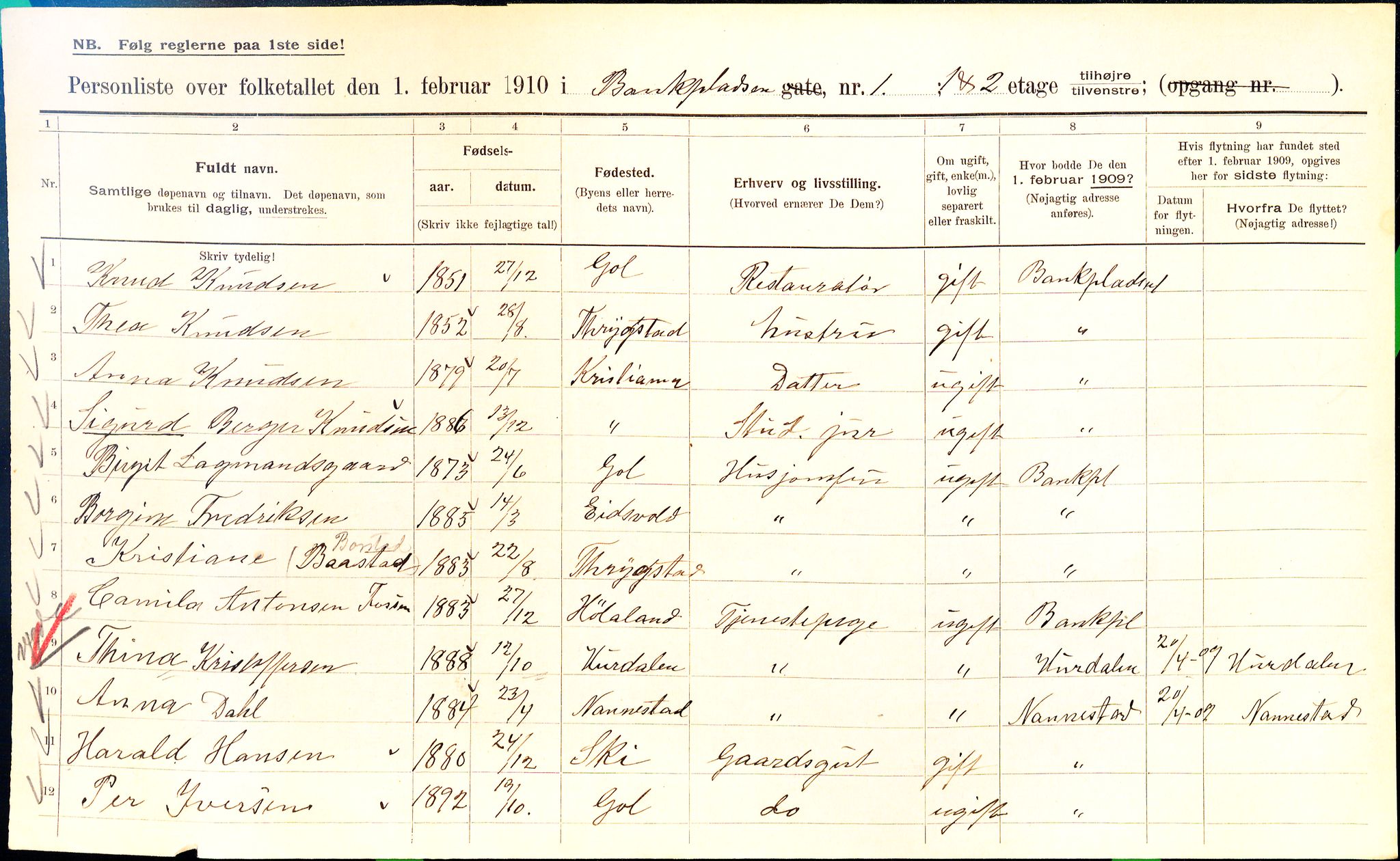 OBA, Municipal Census 1910 for Kristiania, 1910, p. 3199