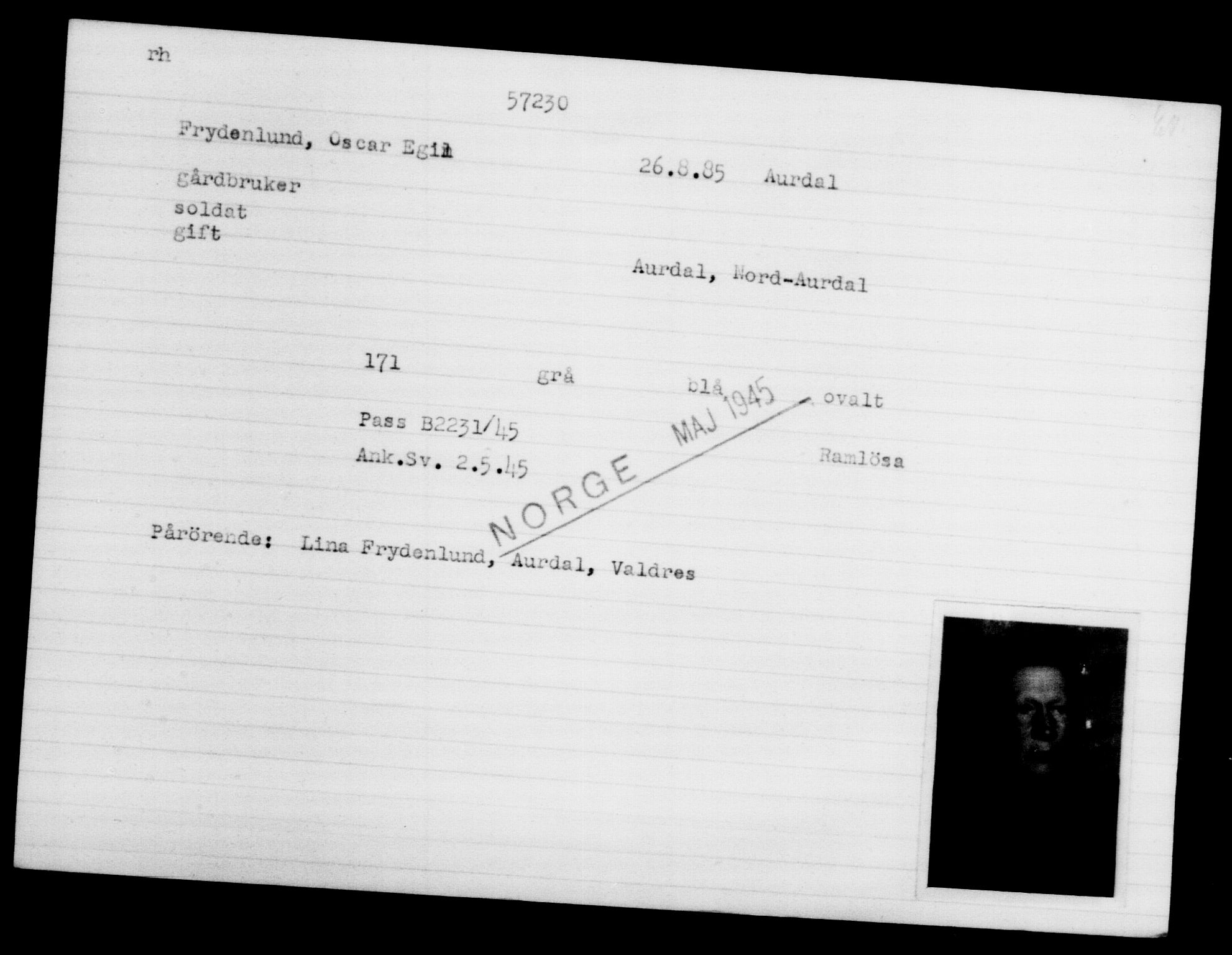 Utenriksstasjonene, Legasjonen i Stockholm, Flyktningkontoret, AV/RA-S-6753/V/Va/L0020: Kjesäterkartoteket, flyktninger med registreringsnr. 55000-58245, 1940-1945, p. 2230
