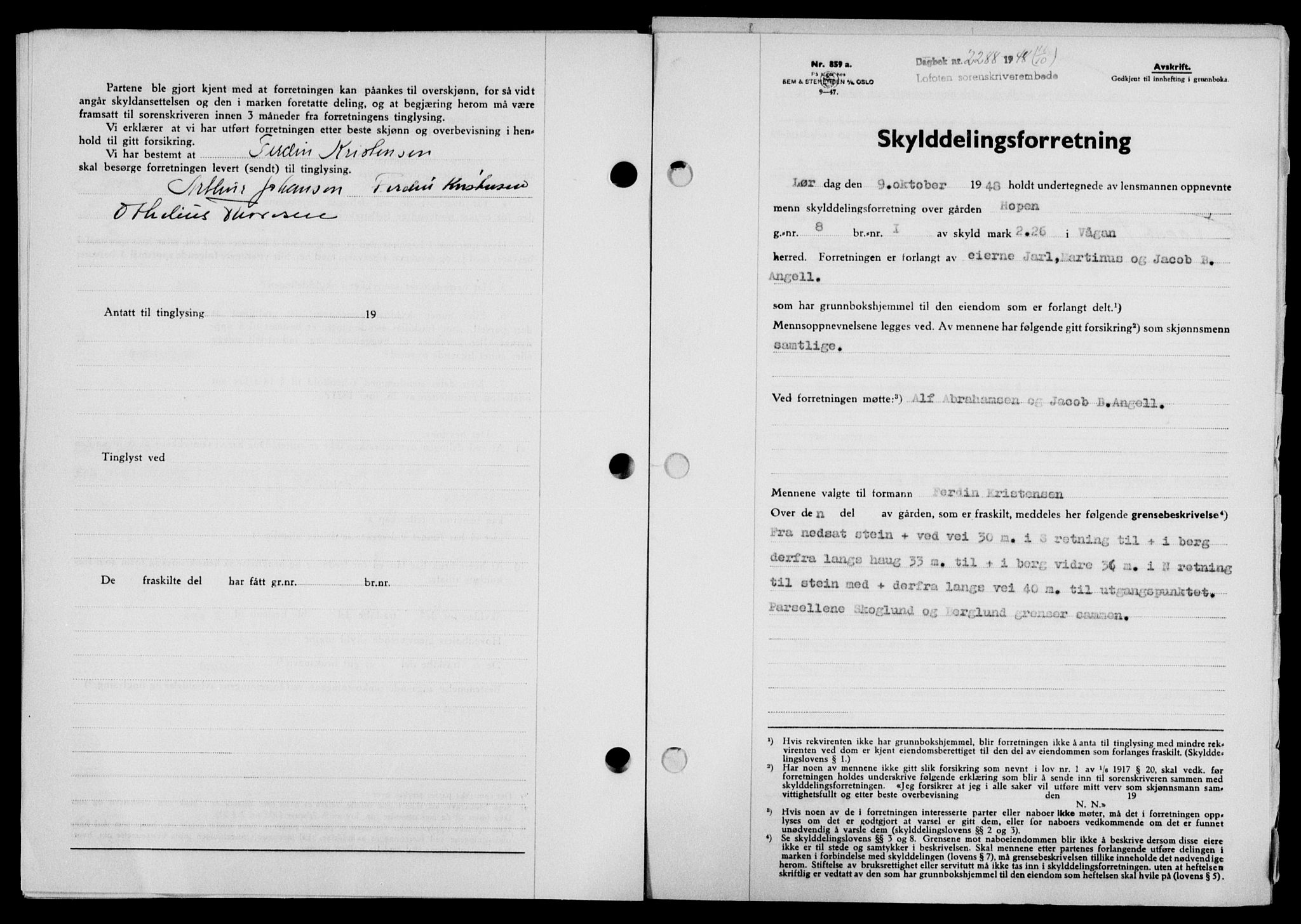 Lofoten sorenskriveri, SAT/A-0017/1/2/2C/L0019a: Mortgage book no. 19a, 1948-1948, Diary no: : 2288/1948