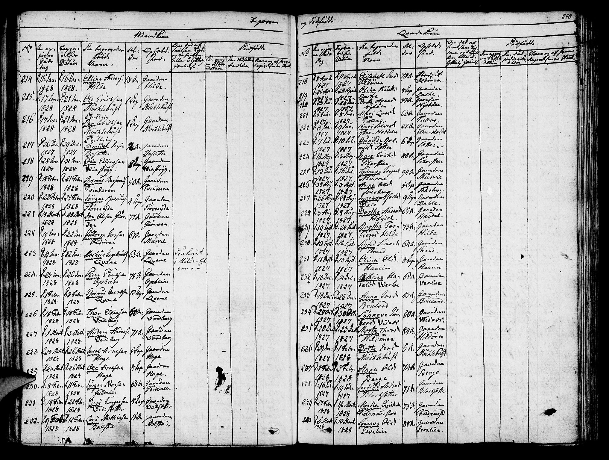 Innvik sokneprestembete, SAB/A-80501: Parish register (official) no. A 3, 1820-1832, p. 250