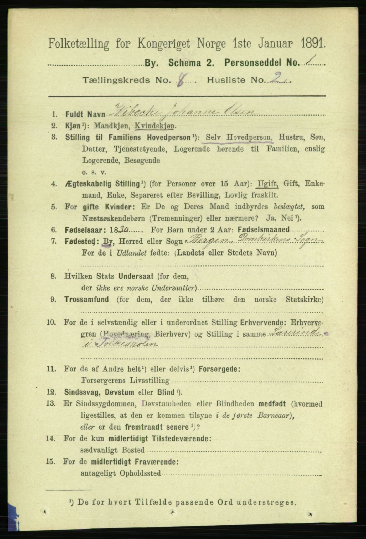 RA, 1891 Census for 1301 Bergen, 1891, p. 16559