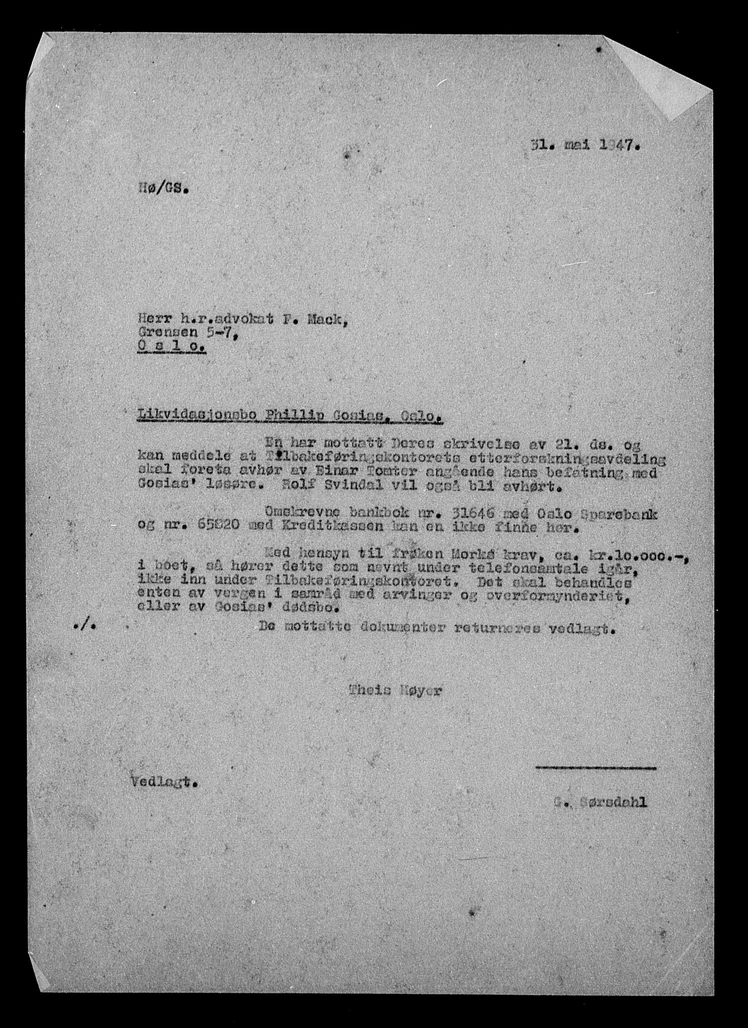 Justisdepartementet, Tilbakeføringskontoret for inndratte formuer, AV/RA-S-1564/H/Hc/Hcc/L0941: --, 1945-1947, p. 30