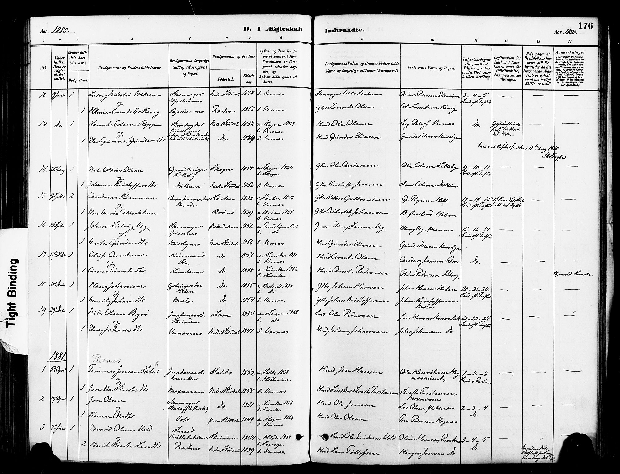 Ministerialprotokoller, klokkerbøker og fødselsregistre - Nord-Trøndelag, SAT/A-1458/709/L0077: Parish register (official) no. 709A17, 1880-1895, p. 176