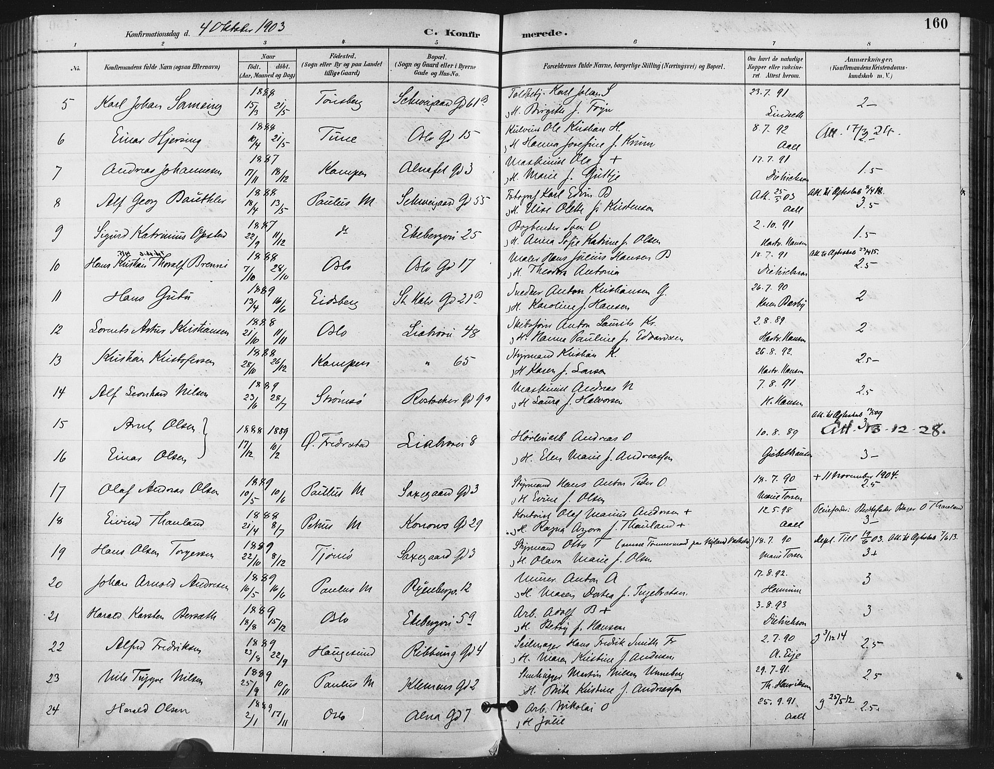 Gamlebyen prestekontor Kirkebøker, SAO/A-10884/F/Fa/L0008: Parish register (official) no. 8, 1891-1908, p. 160