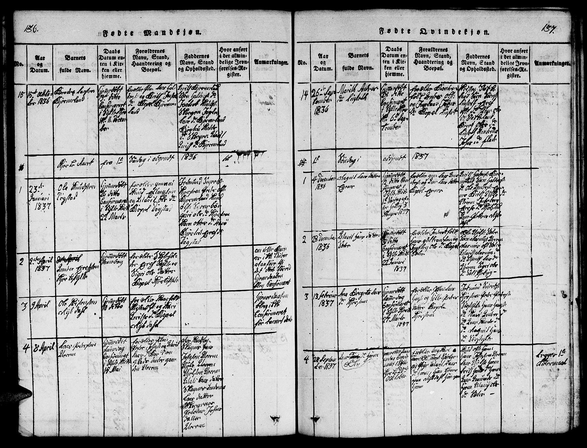 Ministerialprotokoller, klokkerbøker og fødselsregistre - Møre og Romsdal, AV/SAT-A-1454/541/L0546: Parish register (copy) no. 541C01, 1818-1856, p. 136-137