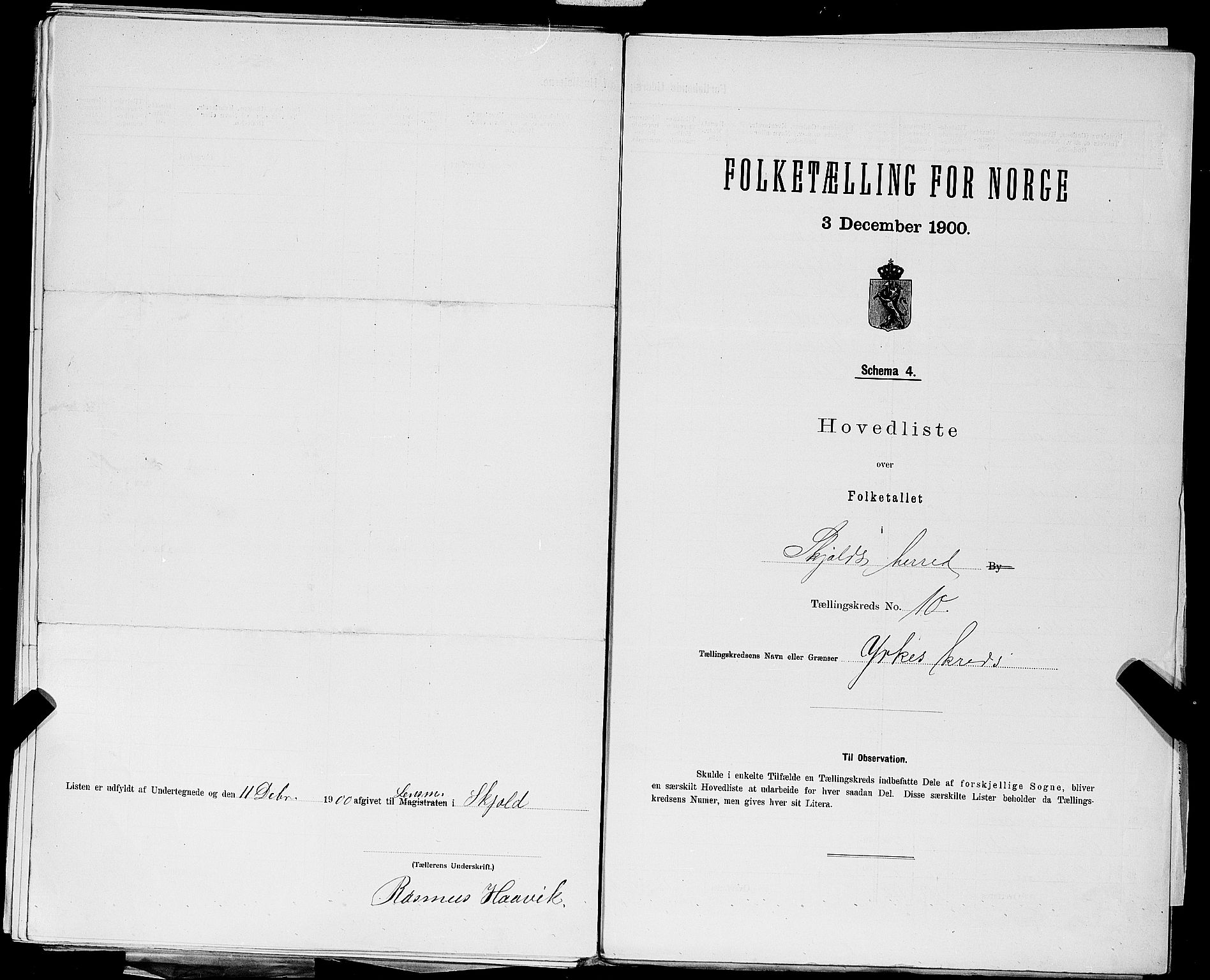 SAST, 1900 census for Skjold, 1900, p. 33