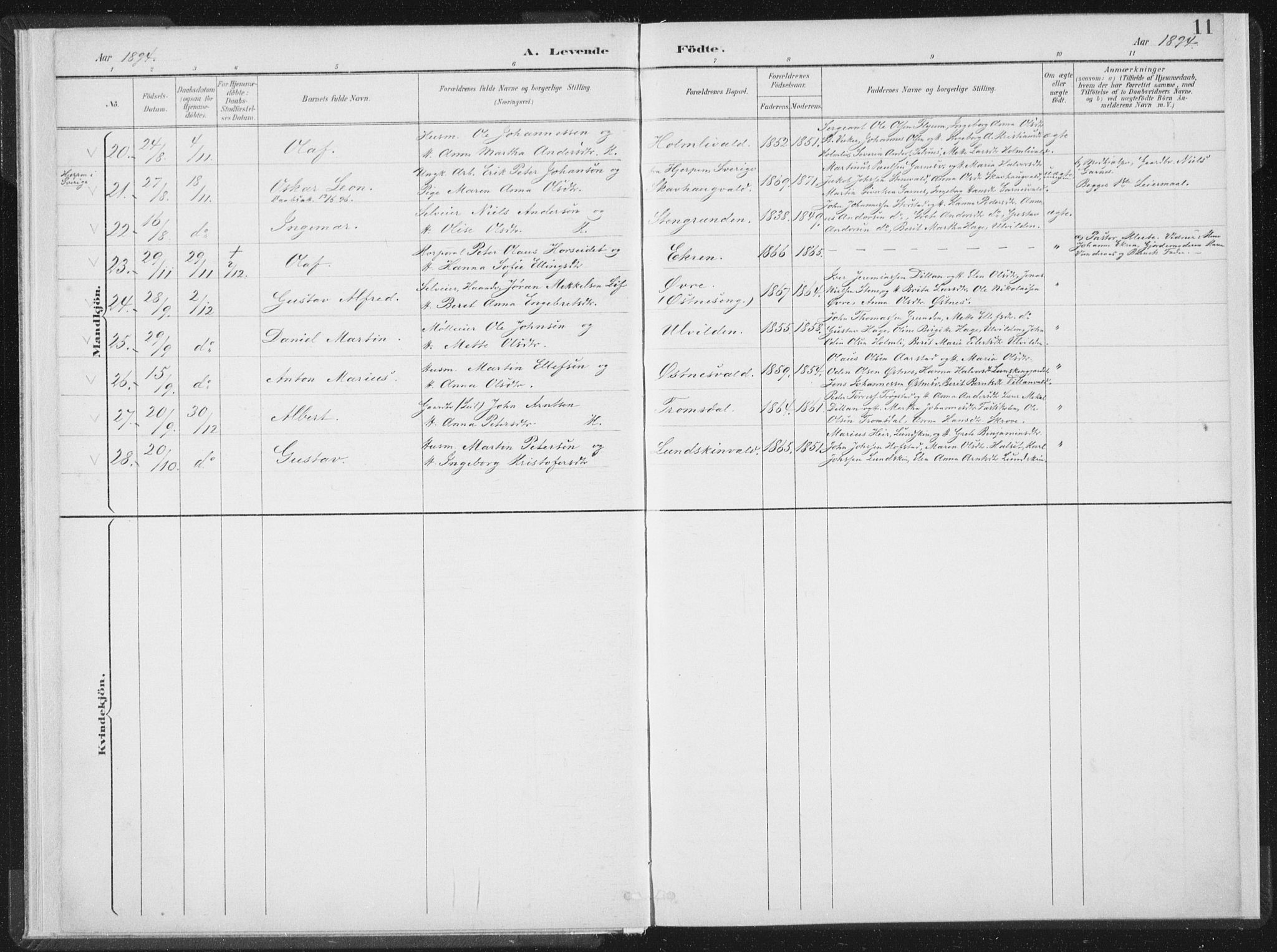 Ministerialprotokoller, klokkerbøker og fødselsregistre - Nord-Trøndelag, SAT/A-1458/724/L0263: Parish register (official) no. 724A01, 1891-1907, p. 11