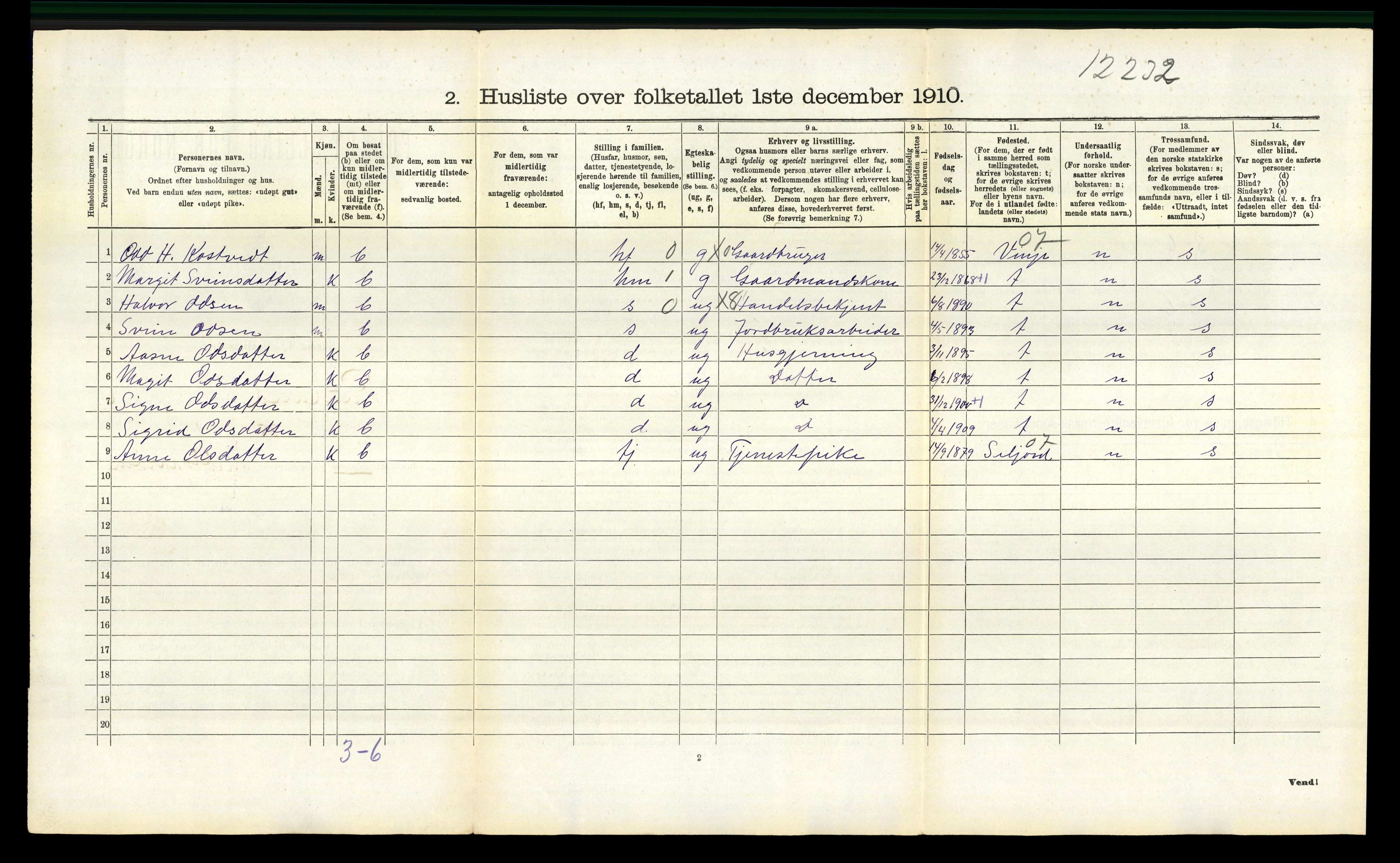 RA, 1910 census for Rauland, 1910, p. 202