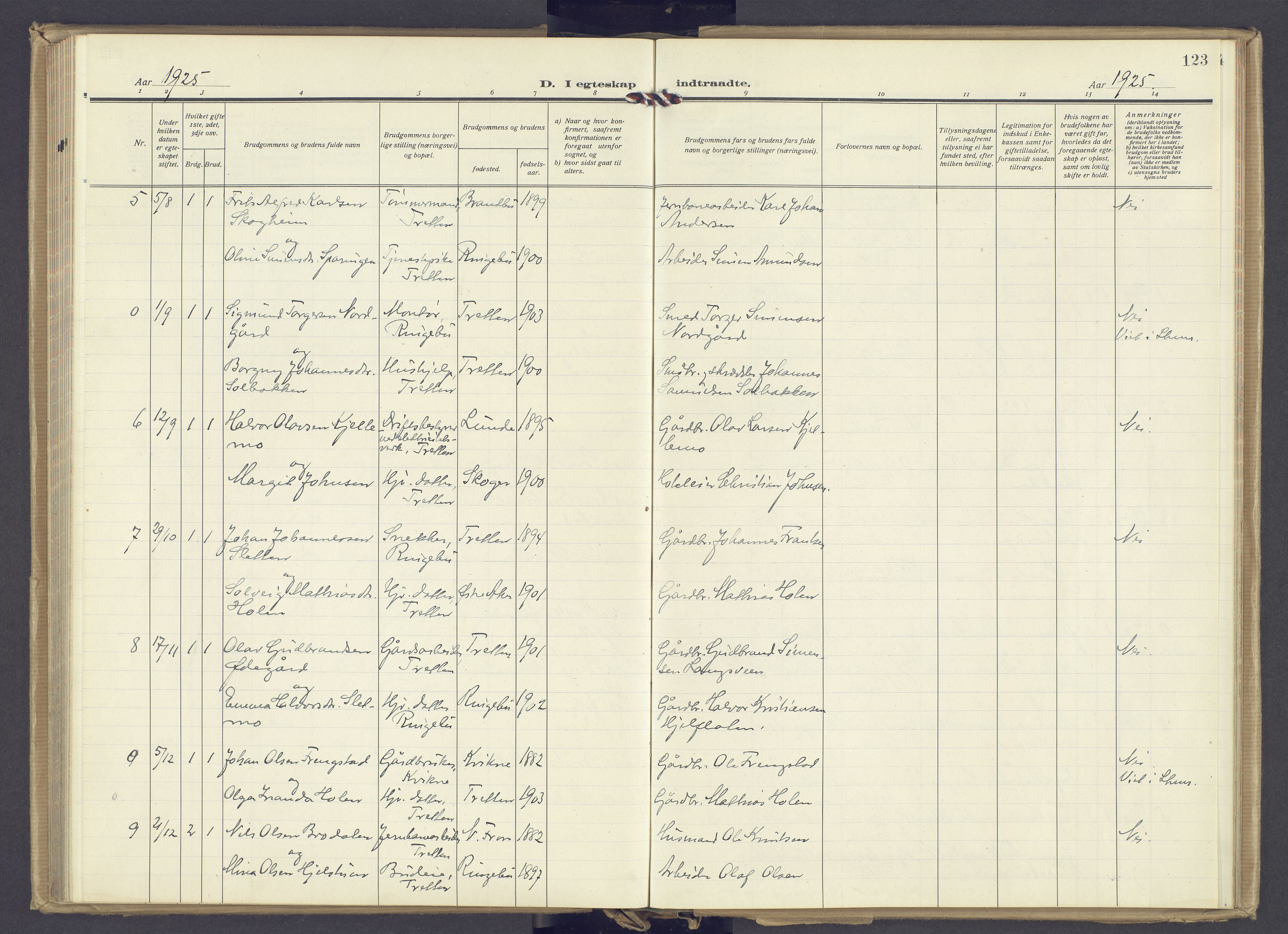 Øyer prestekontor, AV/SAH-PREST-084/H/Ha/Haa/L0014: Parish register (official) no. 14, 1919-1932, p. 123