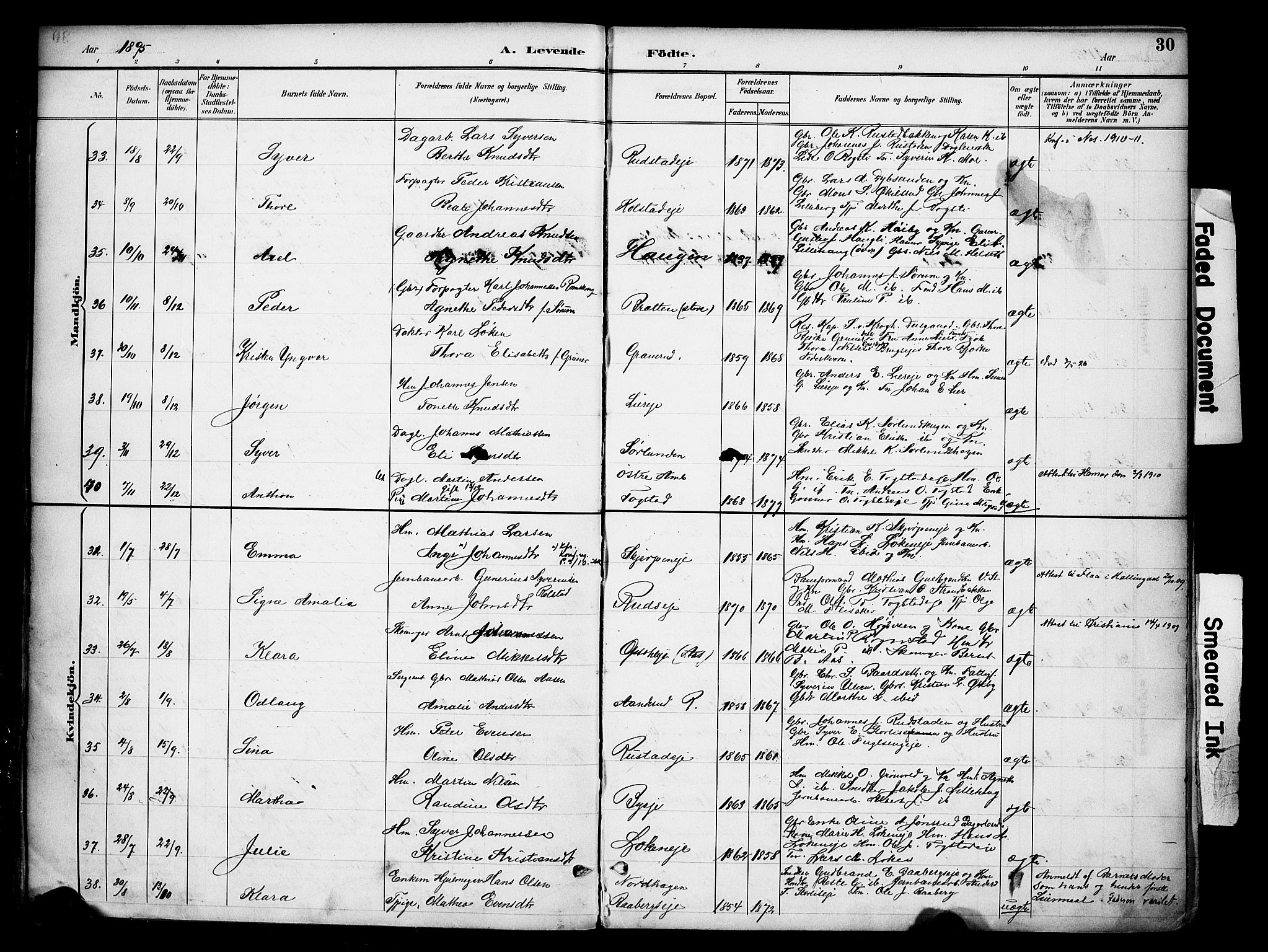 Ringsaker prestekontor, AV/SAH-PREST-014/K/Ka/L0016: Parish register (official) no. 16, 1891-1904, p. 30