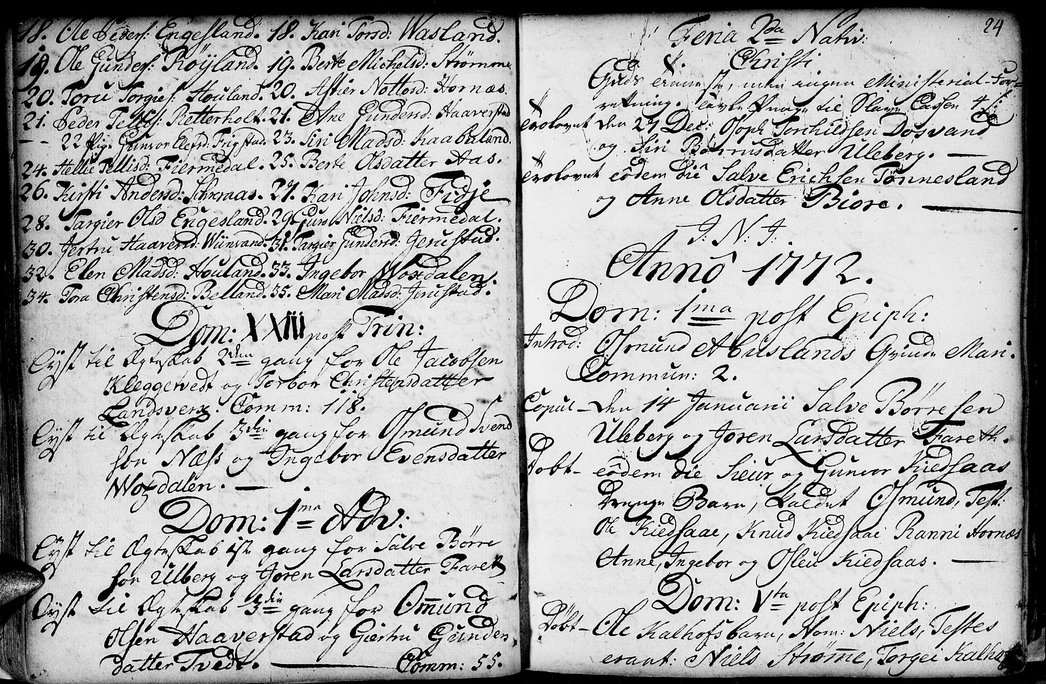 Evje sokneprestkontor, SAK/1111-0008/F/Fa/Fab/L0002: Parish register (official) no. A 2, 1765-1816, p. 24