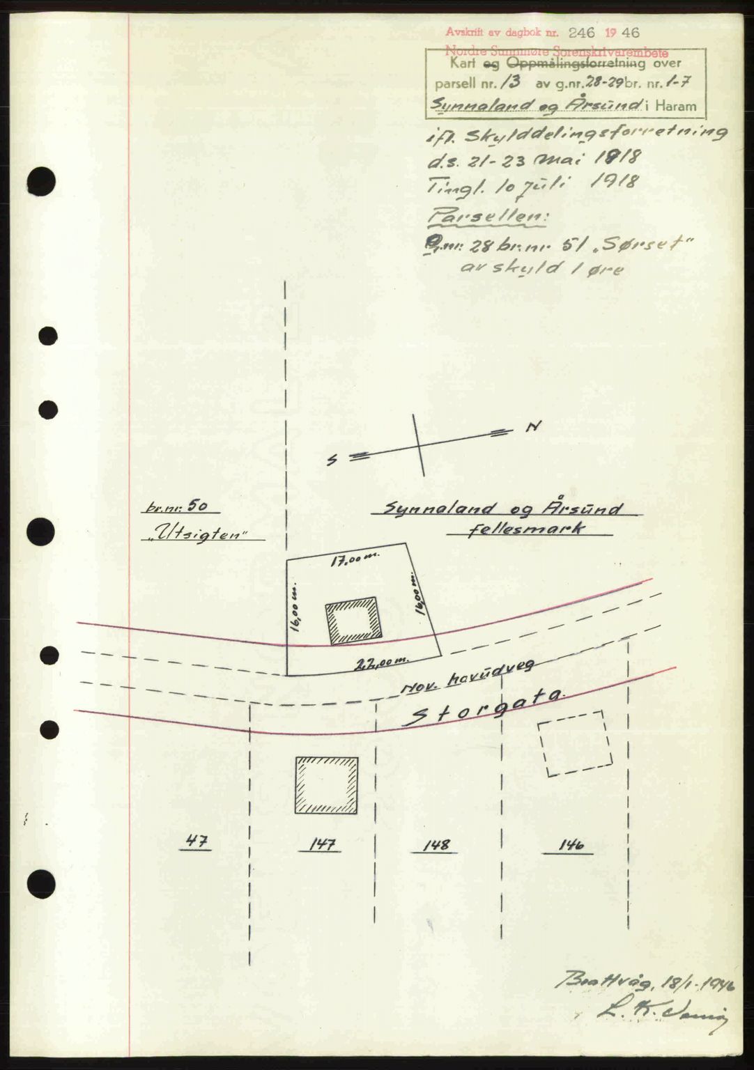 Nordre Sunnmøre sorenskriveri, AV/SAT-A-0006/1/2/2C/2Ca: Mortgage book no. A20b, 1946-1946, Diary no: : 246/1946