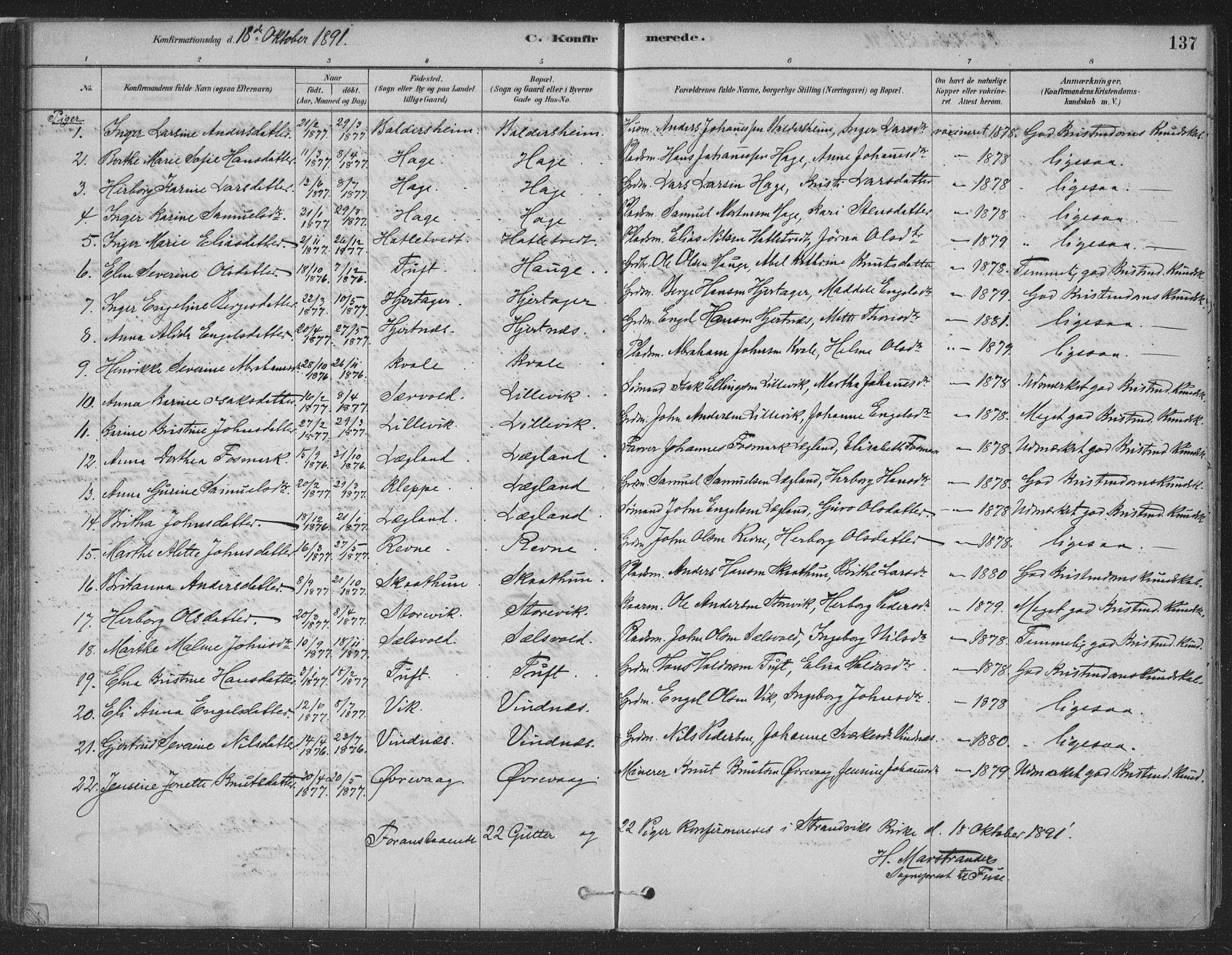 Fusa sokneprestembete, SAB/A-75401/H/Haa: Parish register (official) no. D 1, 1880-1938, p. 137