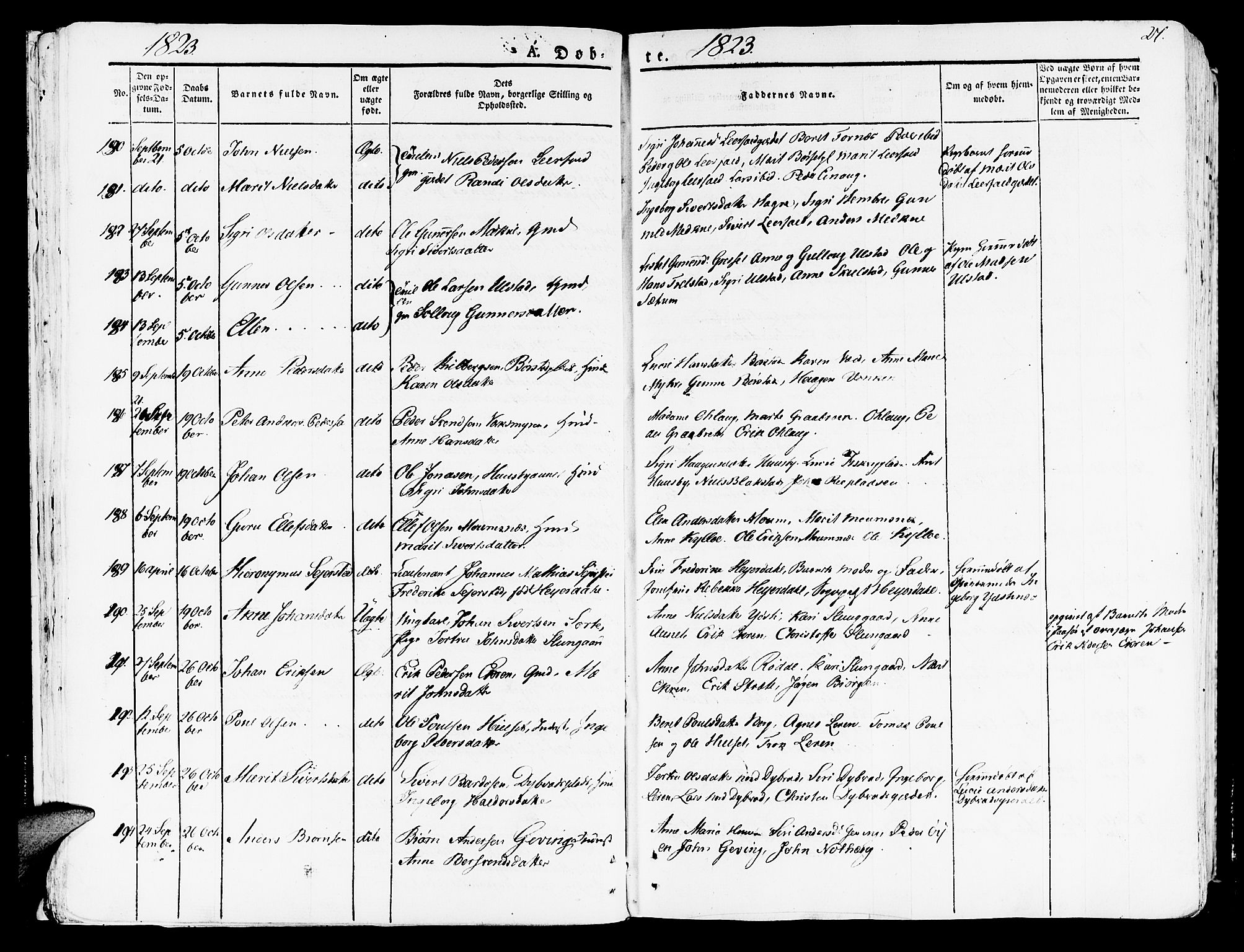 Ministerialprotokoller, klokkerbøker og fødselsregistre - Nord-Trøndelag, SAT/A-1458/709/L0070: Parish register (official) no. 709A10, 1820-1832, p. 27