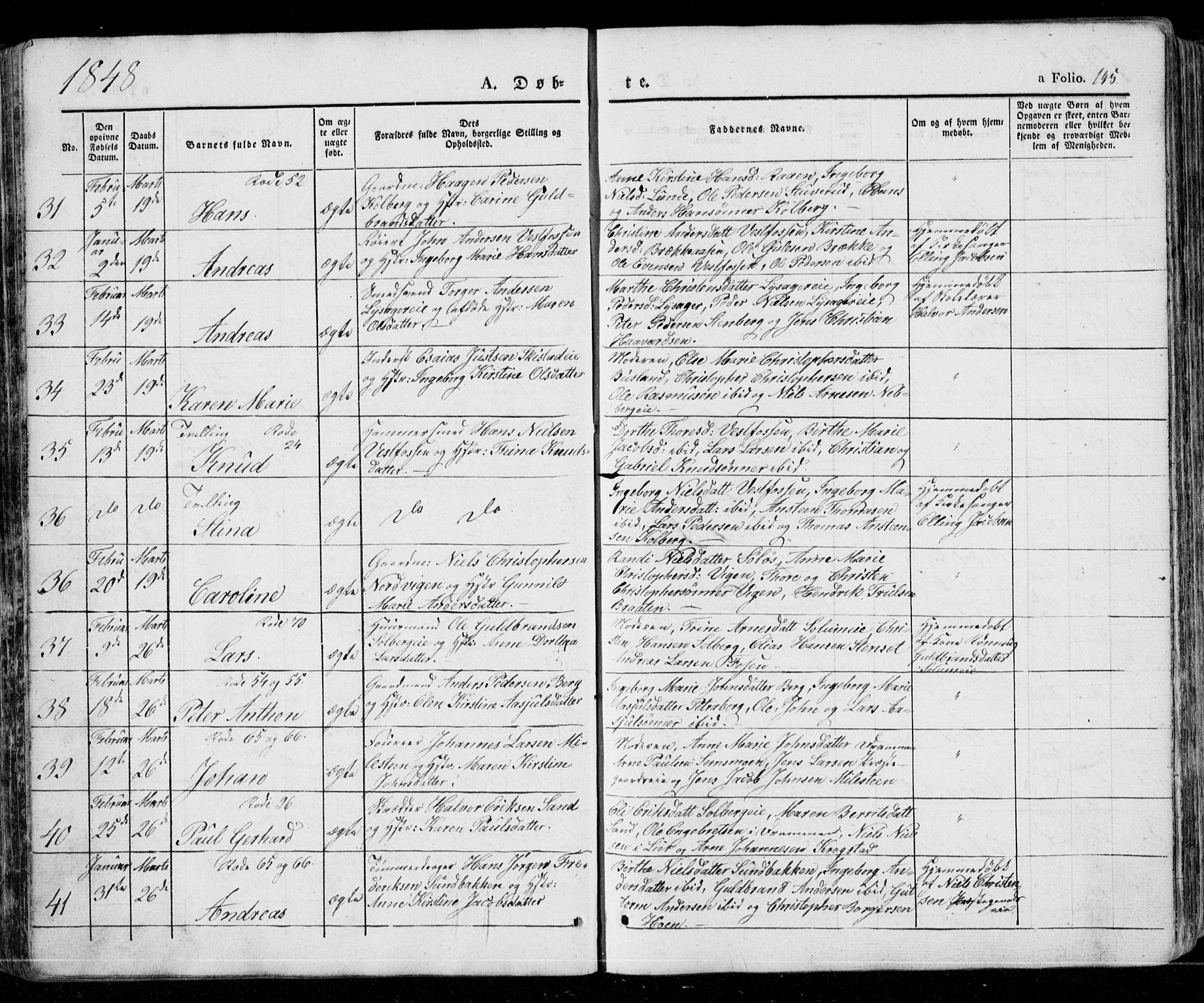 Eiker kirkebøker, AV/SAKO-A-4/G/Ga/L0002: Parish register (copy) no. I 2, 1832-1856, p. 145