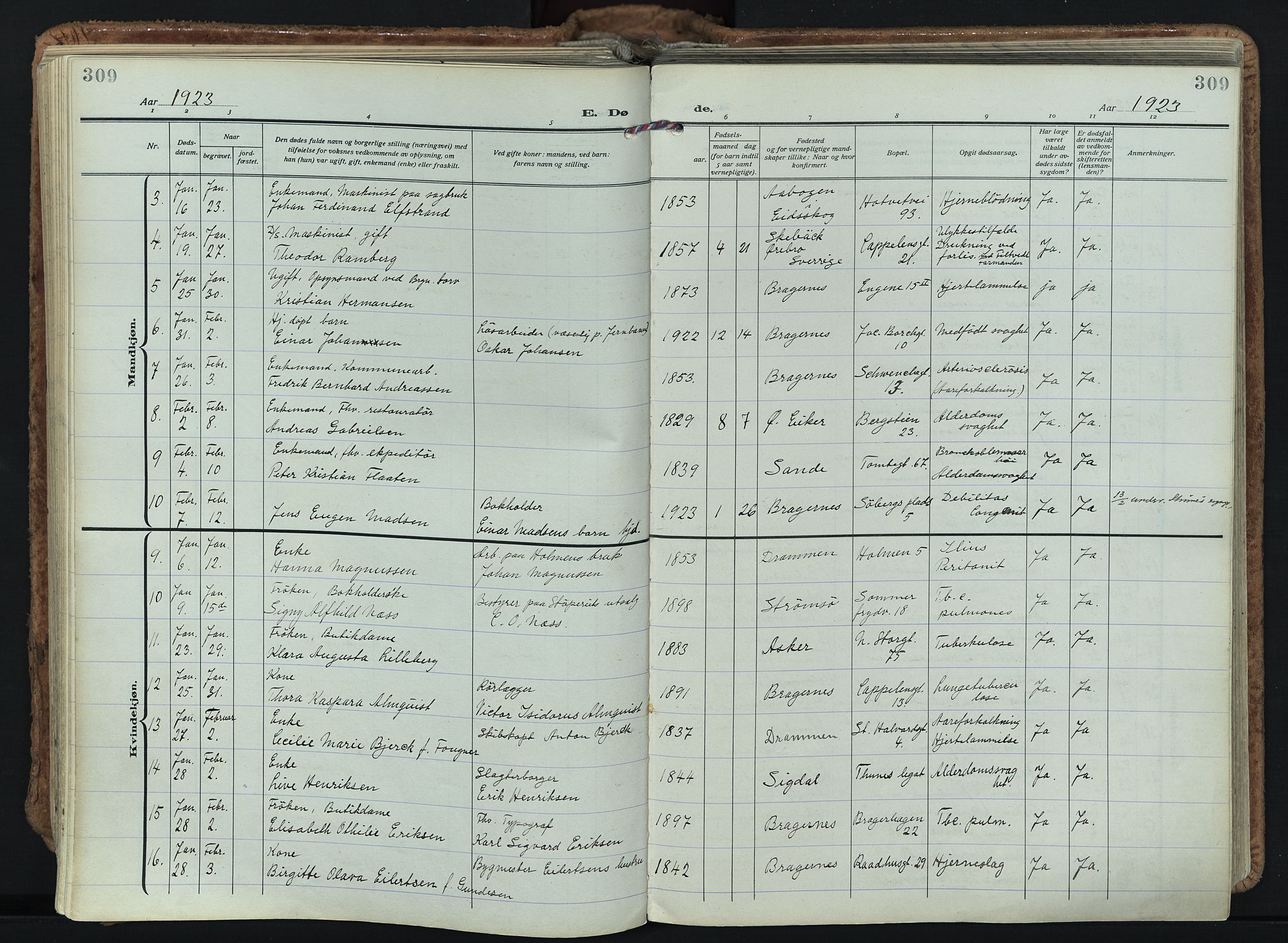 Bragernes kirkebøker, AV/SAKO-A-6/F/Fb/L0011: Parish register (official) no. II 11, 1922-1945, p. 309