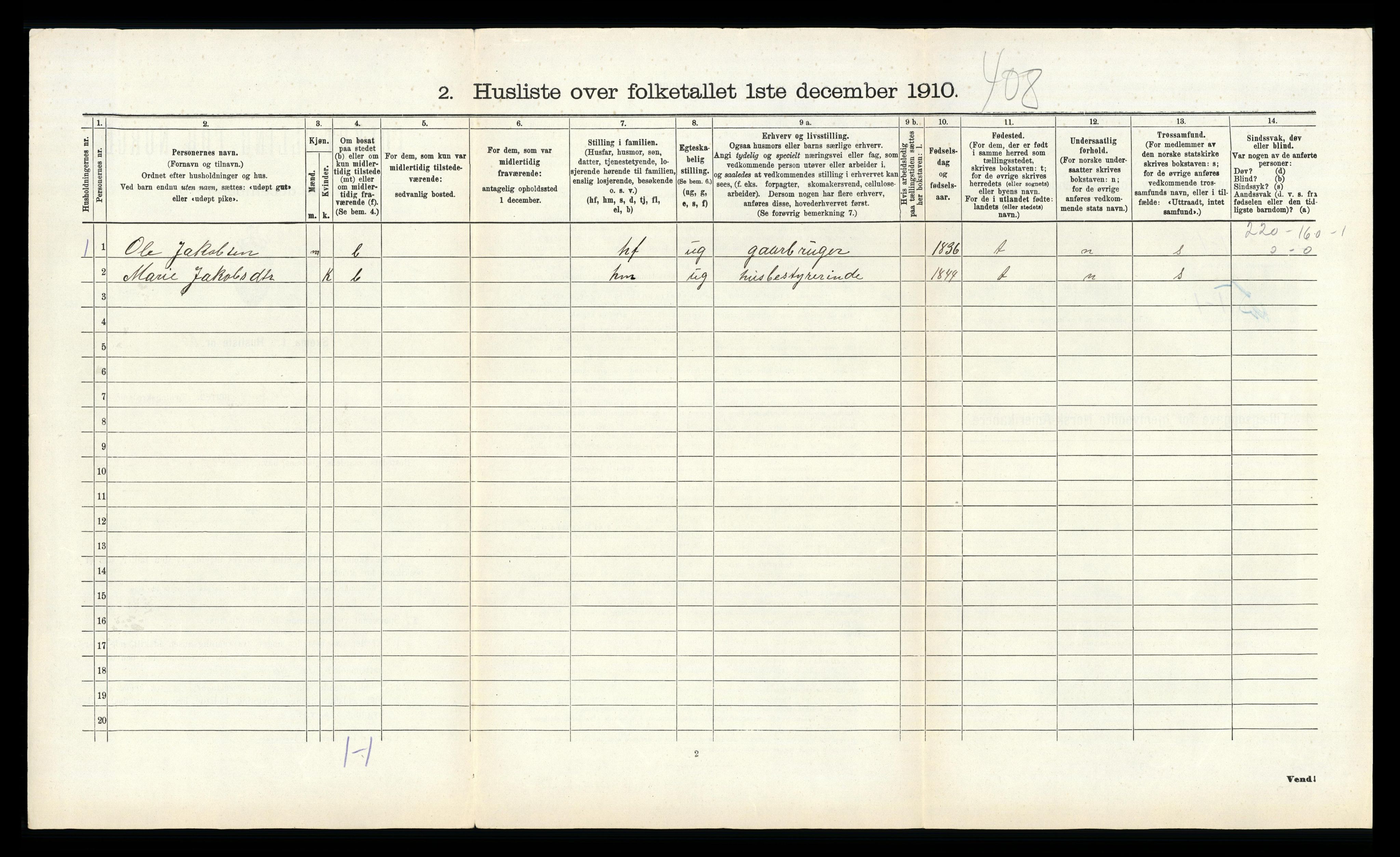 RA, 1910 census for Bokn, 1910, p. 209