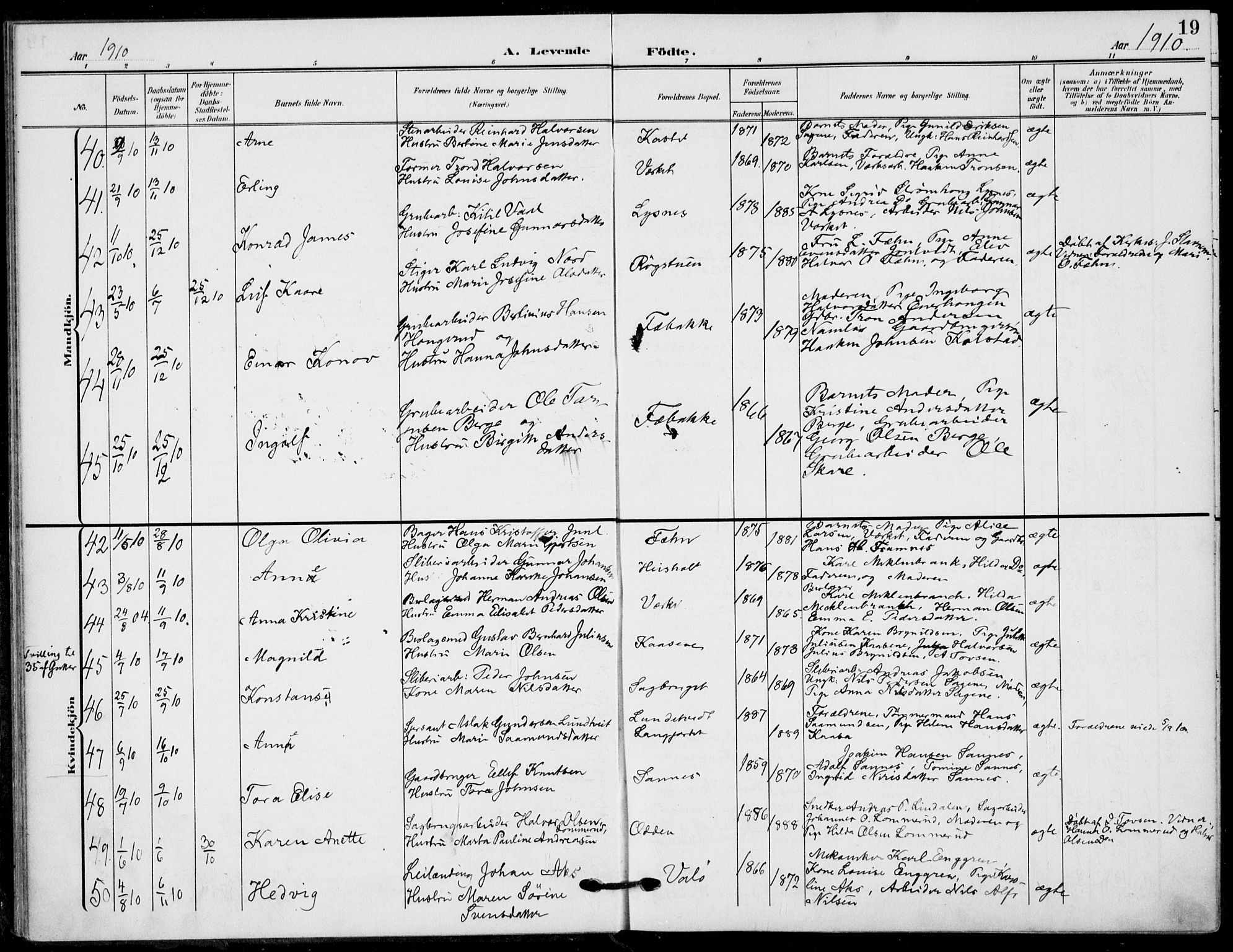 Holla kirkebøker, AV/SAKO-A-272/F/Fa/L0012: Parish register (official) no. 12, 1907-1923, p. 19