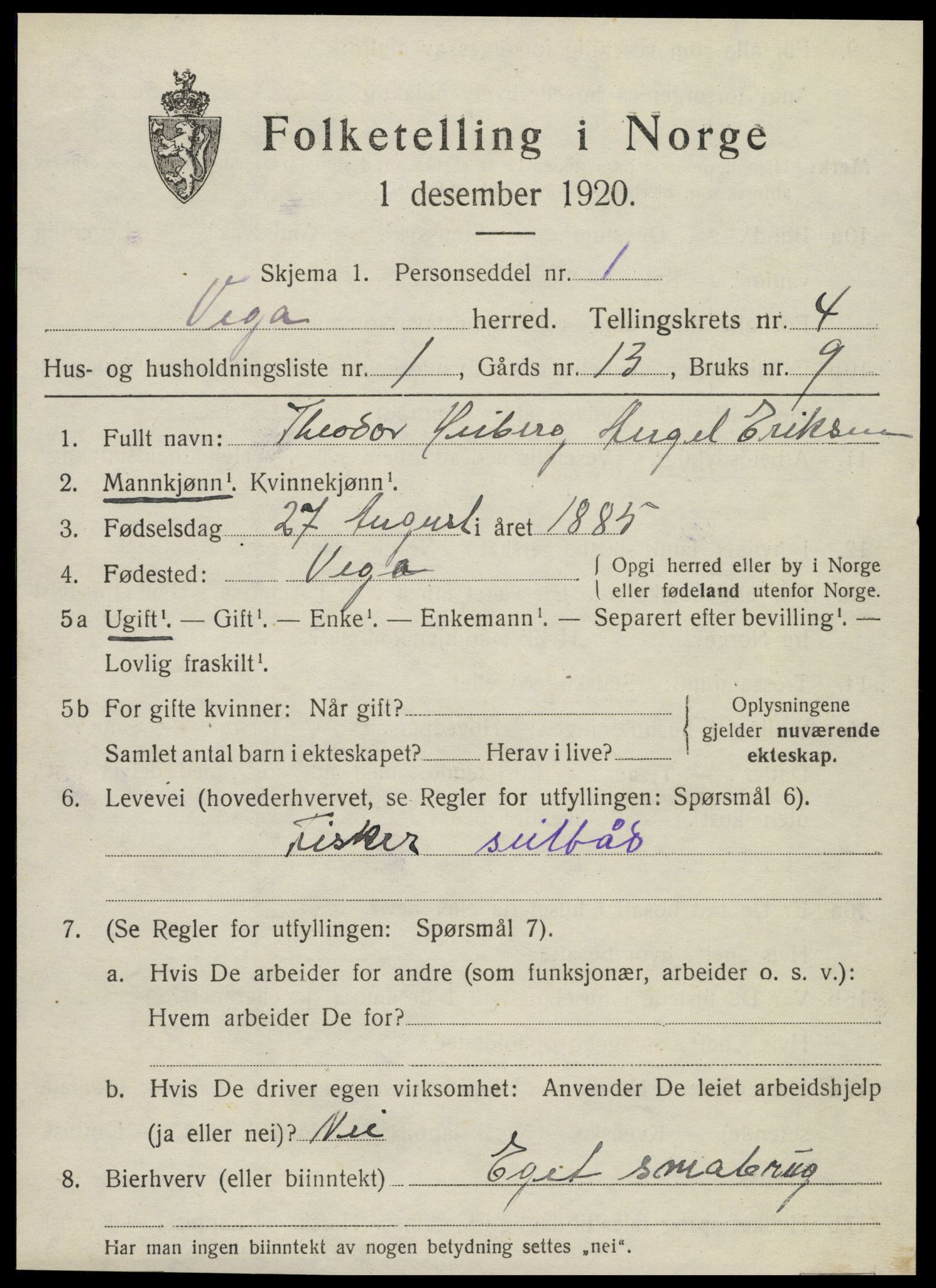 SAT, 1920 census for Vega, 1920, p. 2153