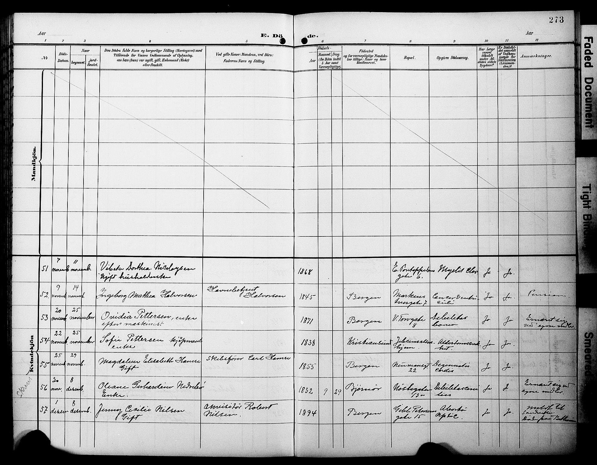 Domkirken sokneprestembete, AV/SAB-A-74801/H/Hab/L0042: Parish register (copy) no. E 6, 1900-1929, p. 273