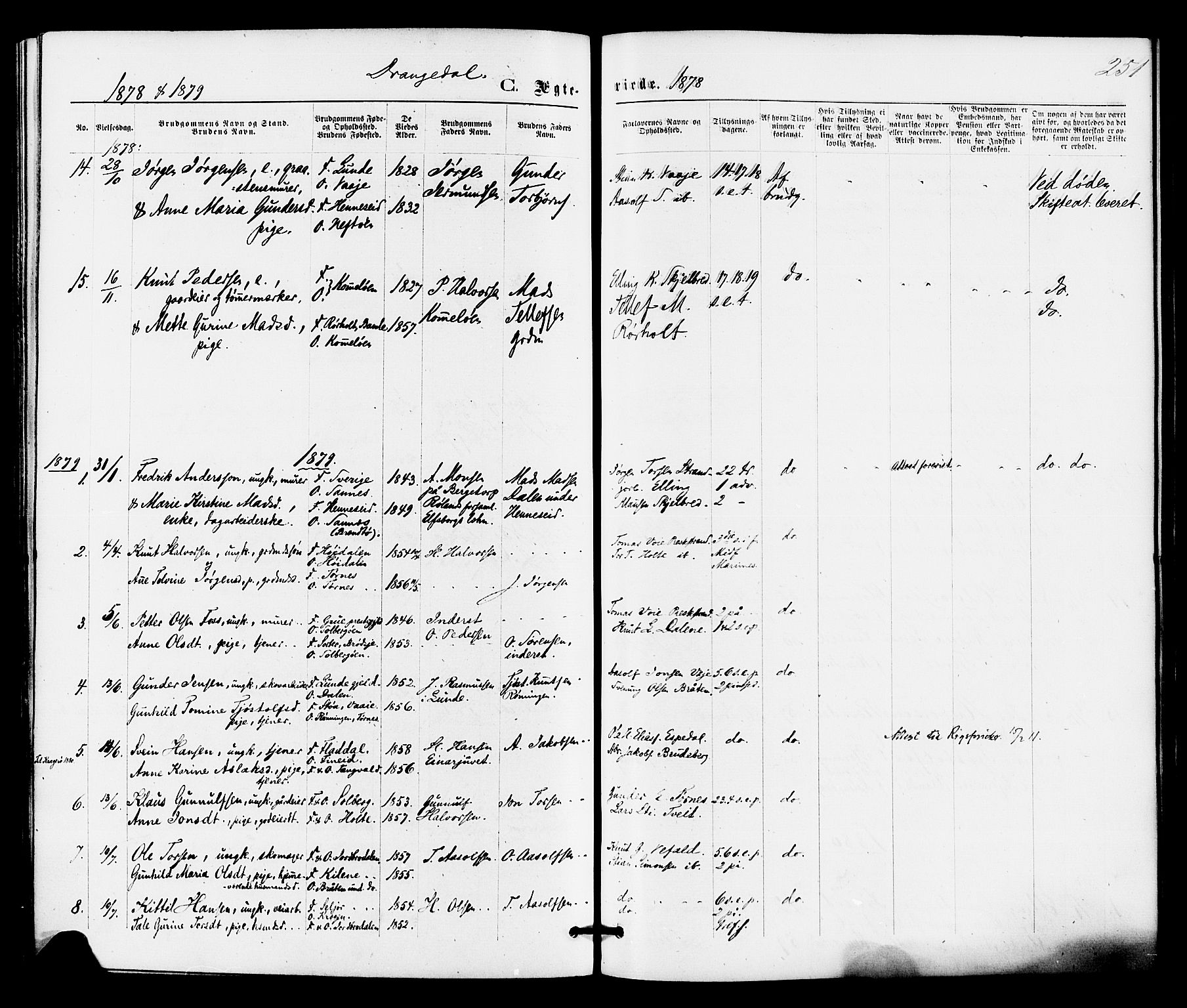 Drangedal kirkebøker, SAKO/A-258/F/Fa/L0009: Parish register (official) no. 9 /1, 1872-1884, p. 251