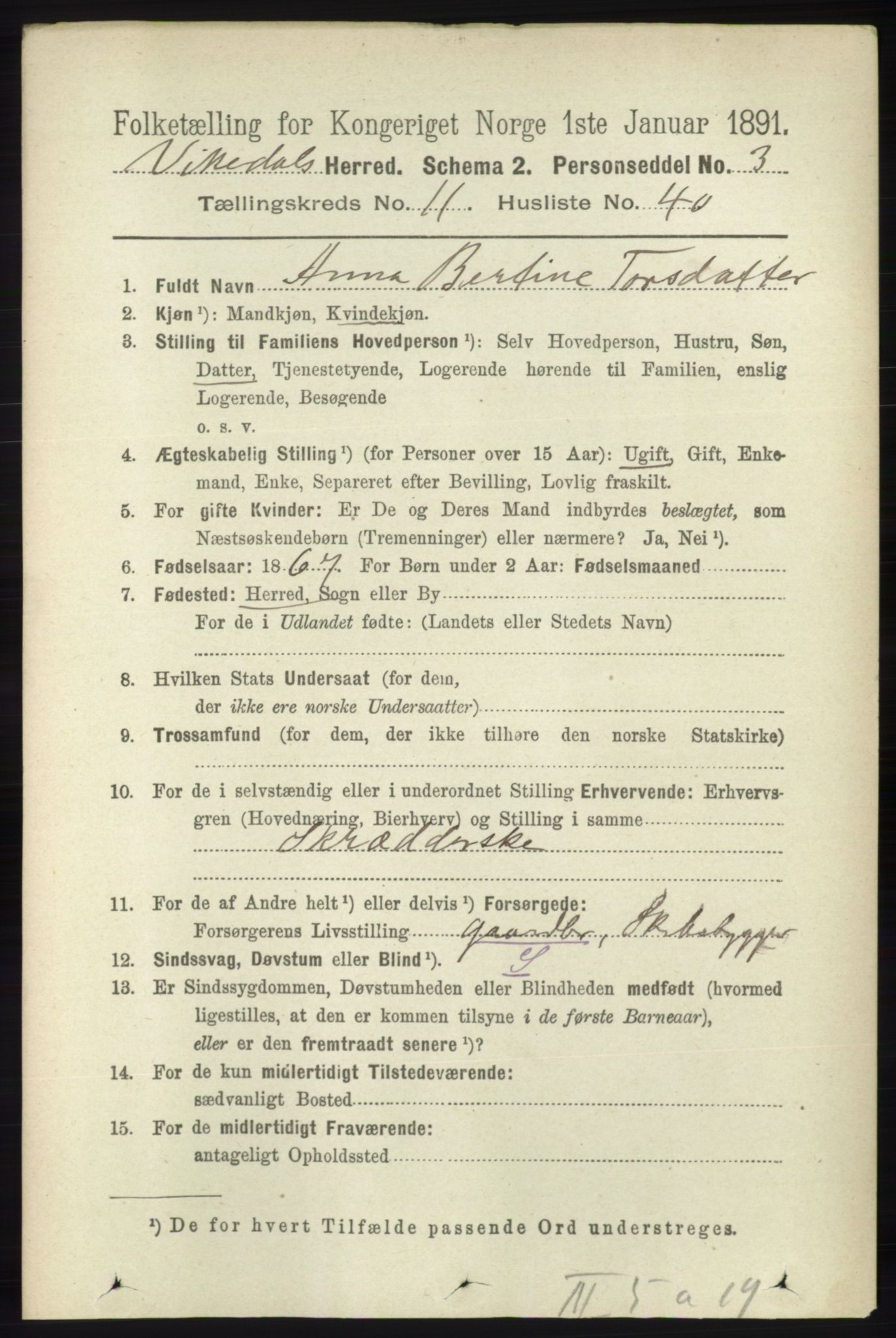 RA, 1891 census for 1157 Vikedal, 1891, p. 3090