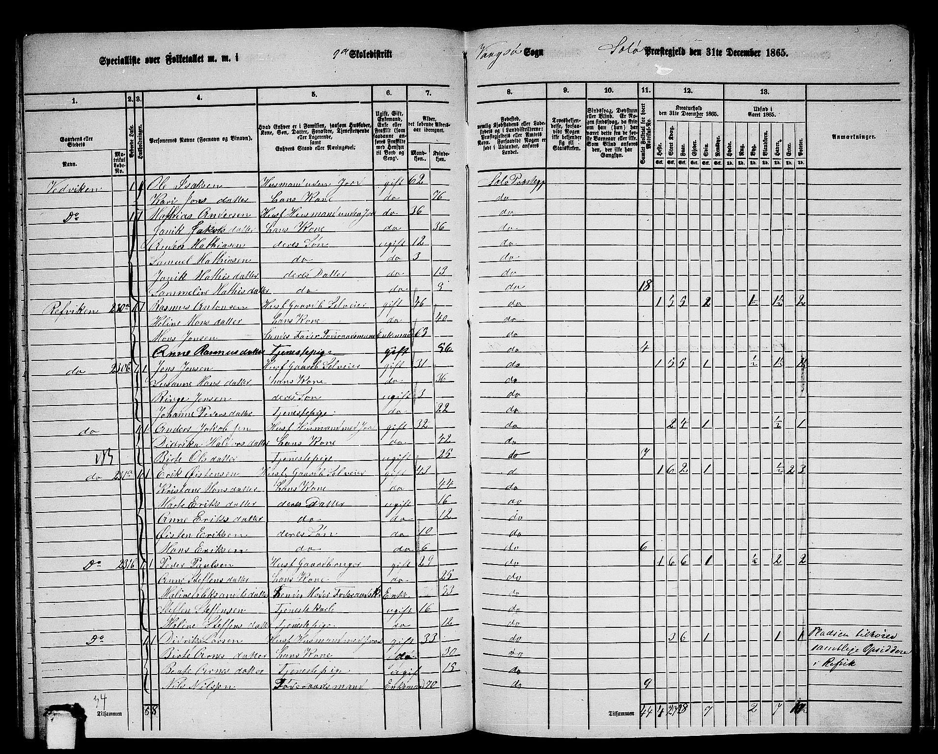 RA, 1865 census for Selje, 1865, p. 143