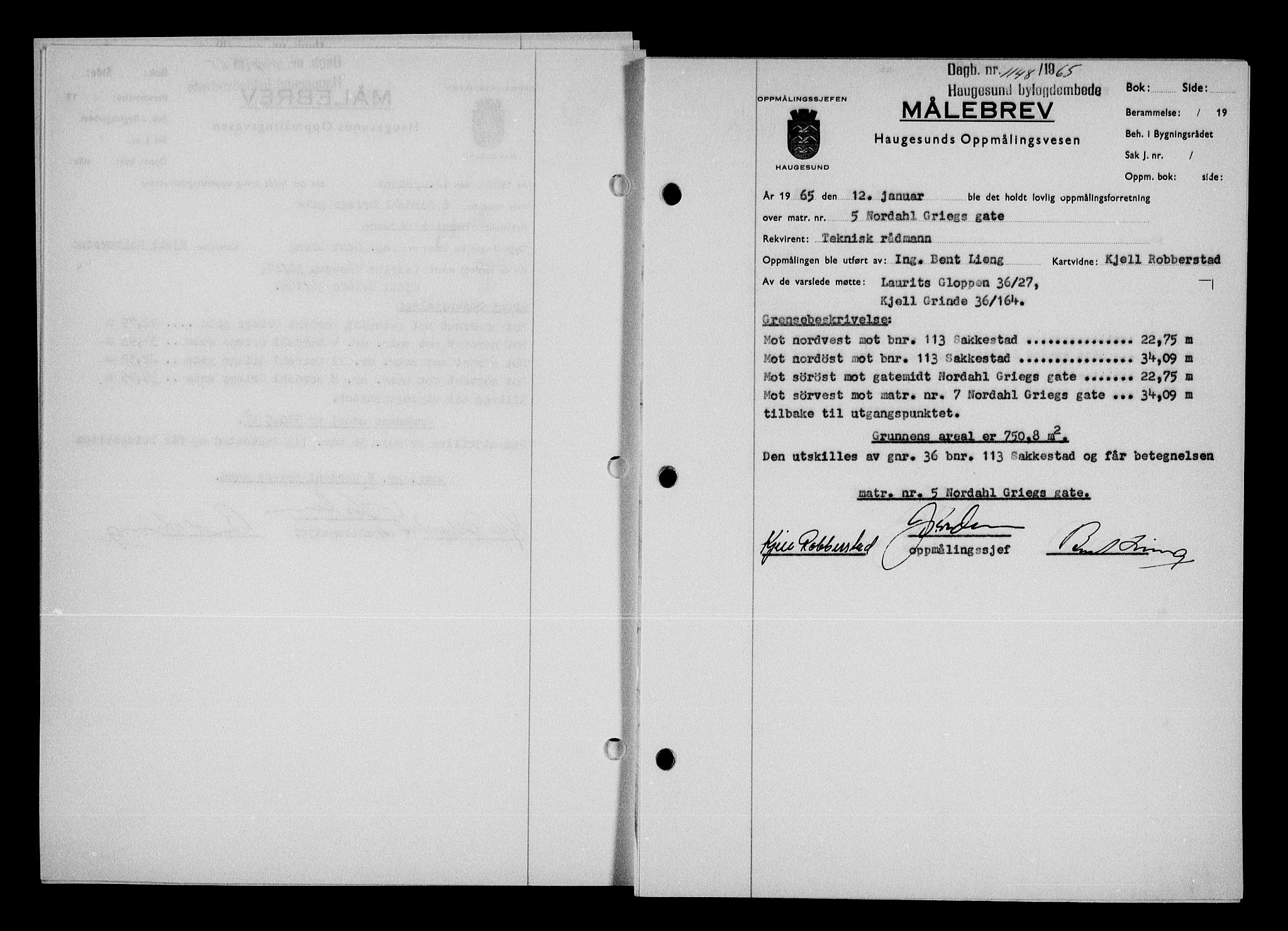 Haugesund tingrett, AV/SAST-A-101415/01/II/IIC/L0076: Mortgage book no. A 17, 1965-1966, Diary no: : 1148/1965