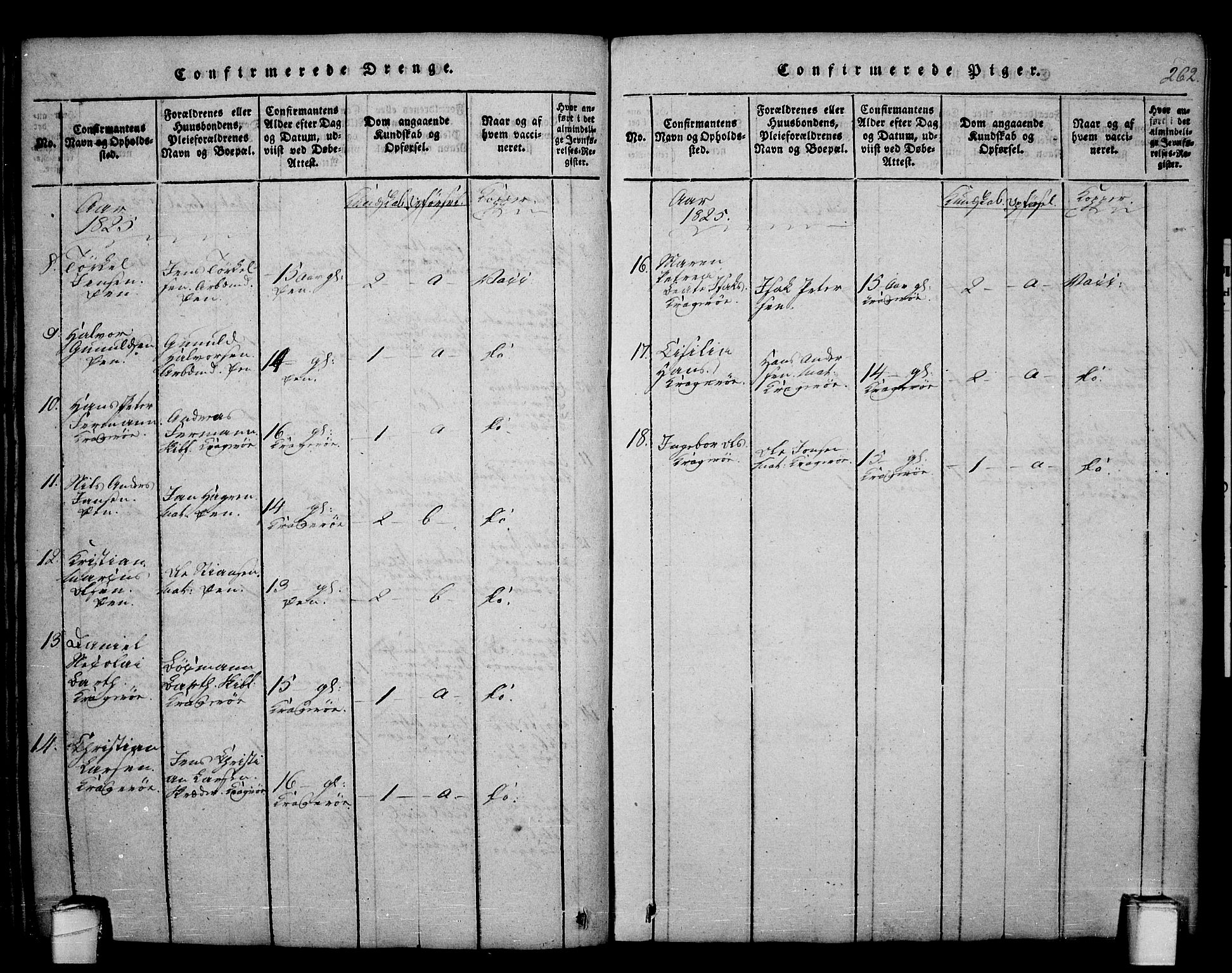 Kragerø kirkebøker, SAKO/A-278/F/Fa/L0004: Parish register (official) no. 4, 1814-1831, p. 262