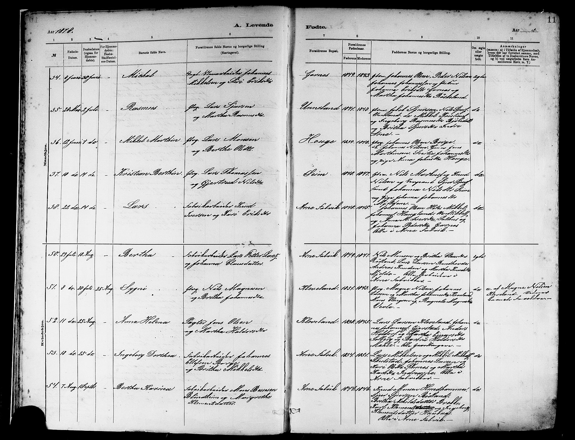 Haus sokneprestembete, AV/SAB-A-75601/H/Haa: Parish register (official) no. A 19I, 1878-1886, p. 11