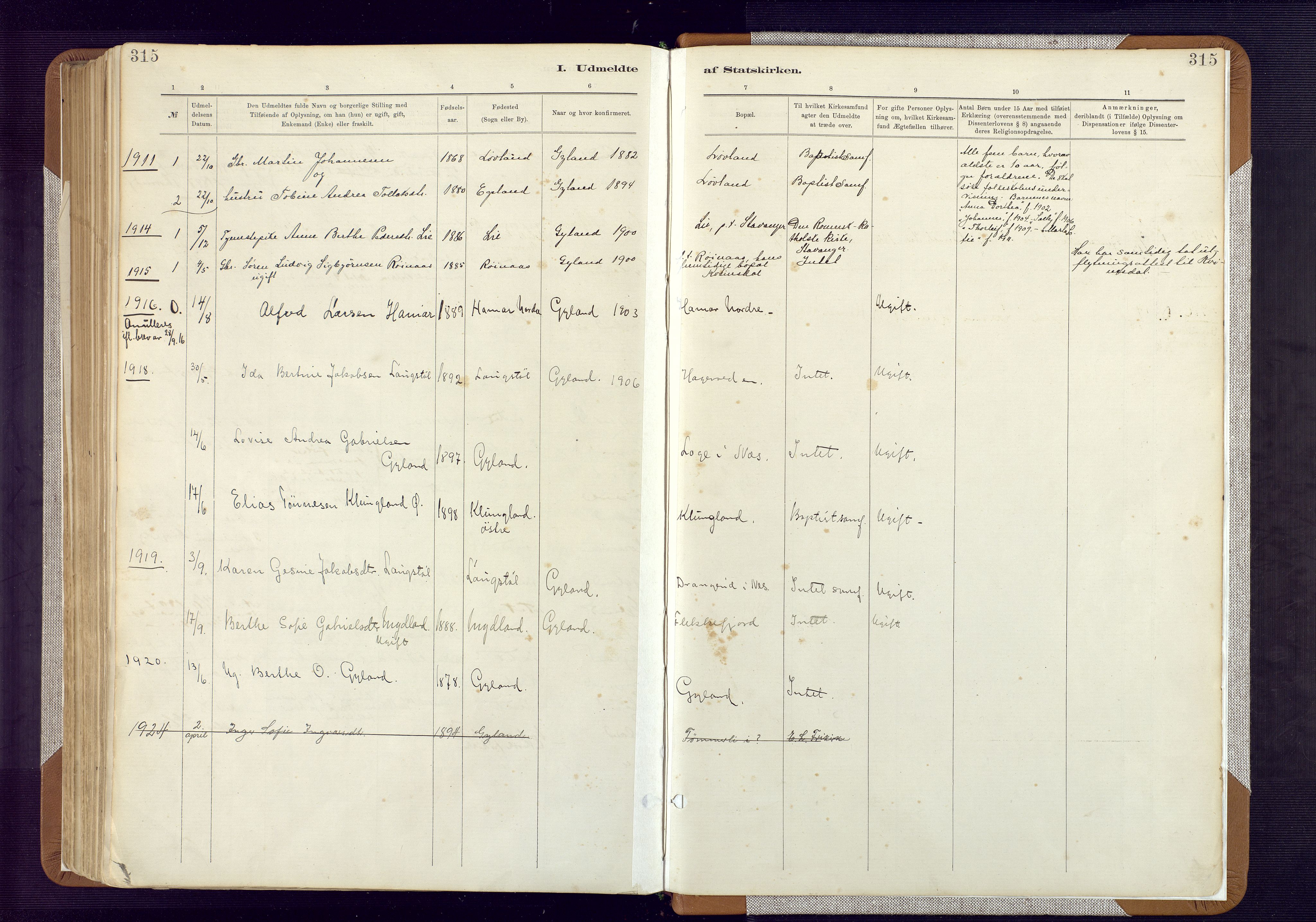 Bakke sokneprestkontor, AV/SAK-1111-0002/F/Fa/Fab/L0003: Parish register (official) no. A 3, 1884-1921, p. 315