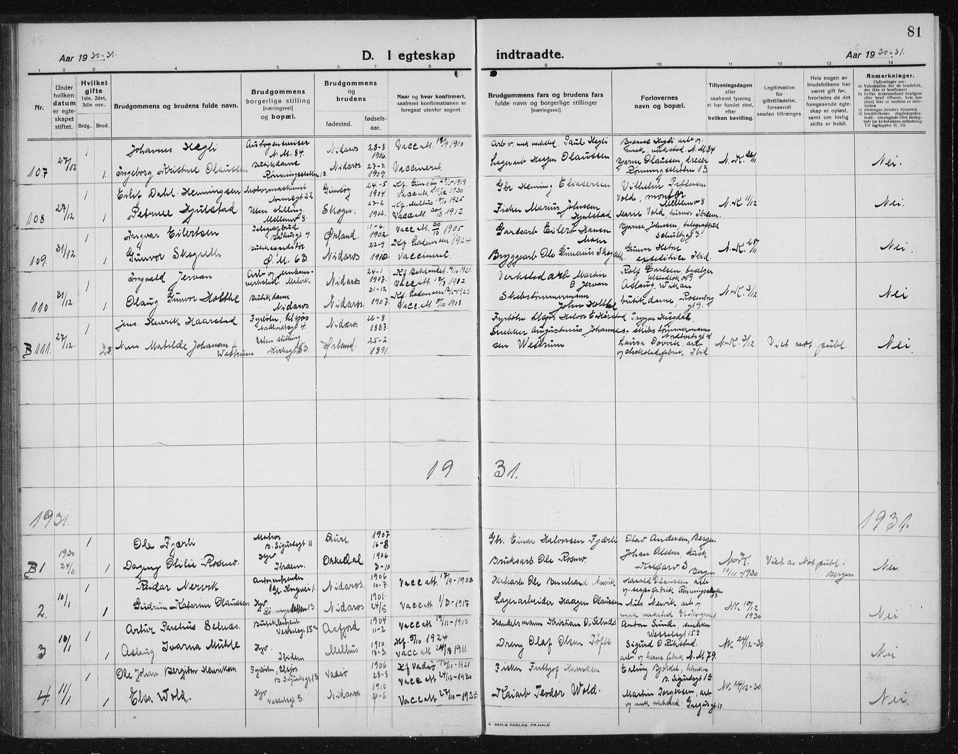 Ministerialprotokoller, klokkerbøker og fødselsregistre - Sør-Trøndelag, SAT/A-1456/605/L0260: Parish register (copy) no. 605C07, 1922-1942, p. 81