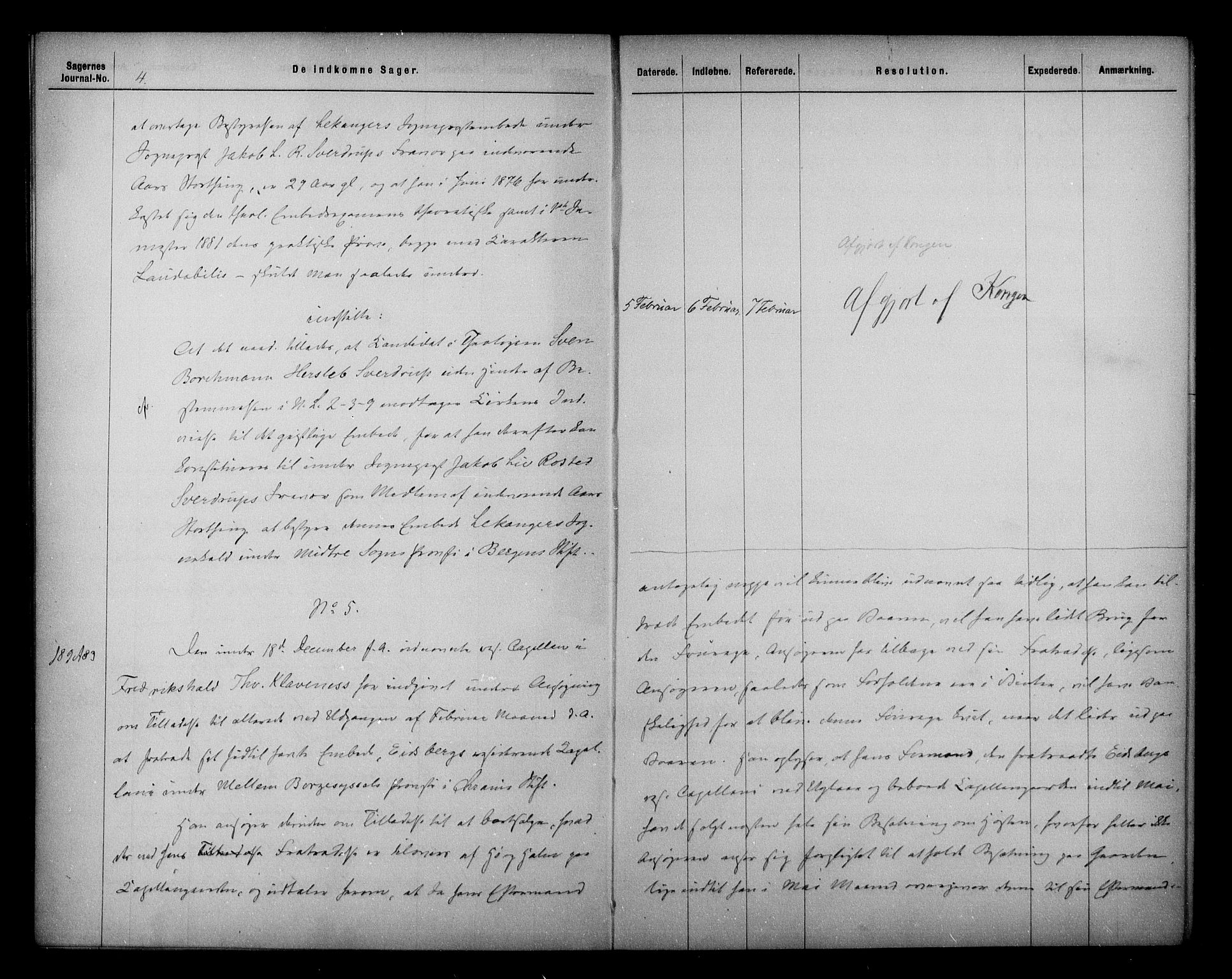 Kirke- og undervisningsdepartementet, Kontoret  for kirke og geistlighet A, AV/RA-S-1007/A/Aa/L0219: Referatprotokoll bd. 1. Ref.nr. 1-143, 1883