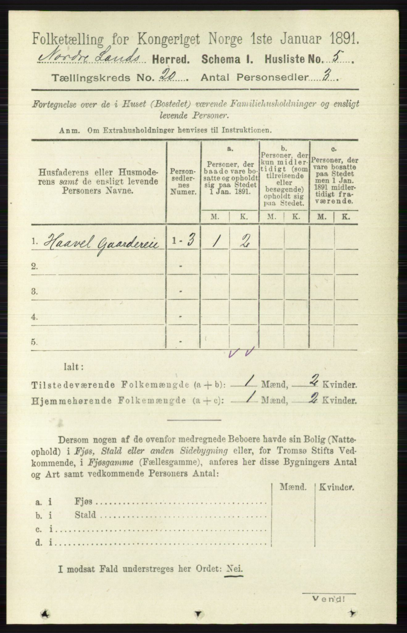 RA, 1891 census for 0538 Nordre Land, 1891, p. 4815