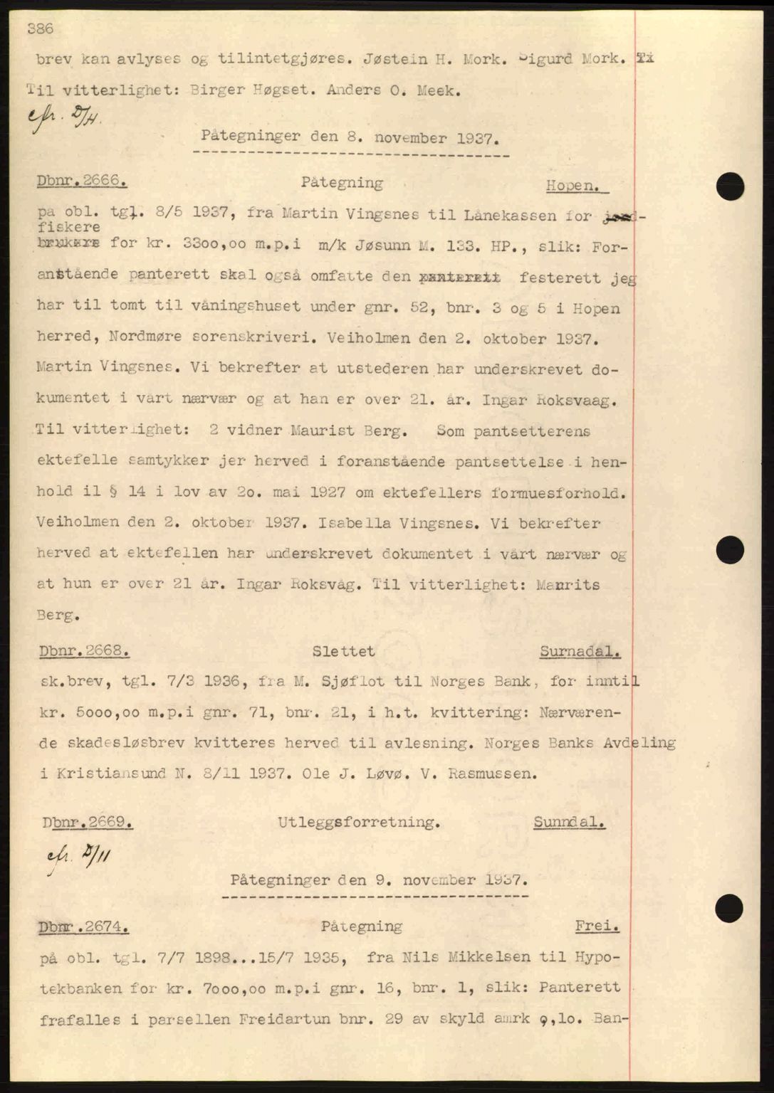 Nordmøre sorenskriveri, AV/SAT-A-4132/1/2/2Ca: Mortgage book no. C80, 1936-1939, Diary no: : 2666/1937