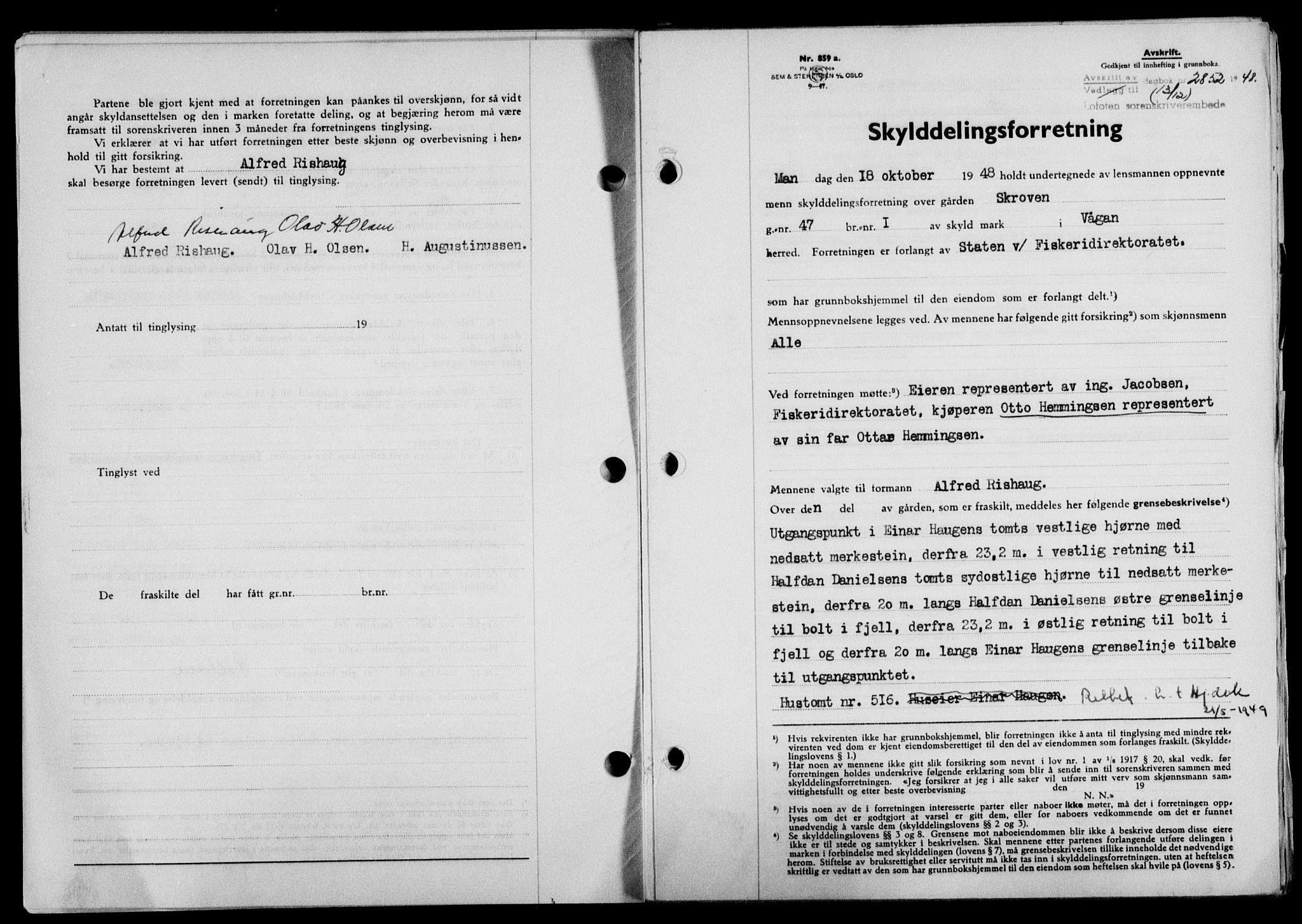 Lofoten sorenskriveri, SAT/A-0017/1/2/2C/L0020a: Mortgage book no. 20a, 1948-1949, Diary no: : 2852/1948