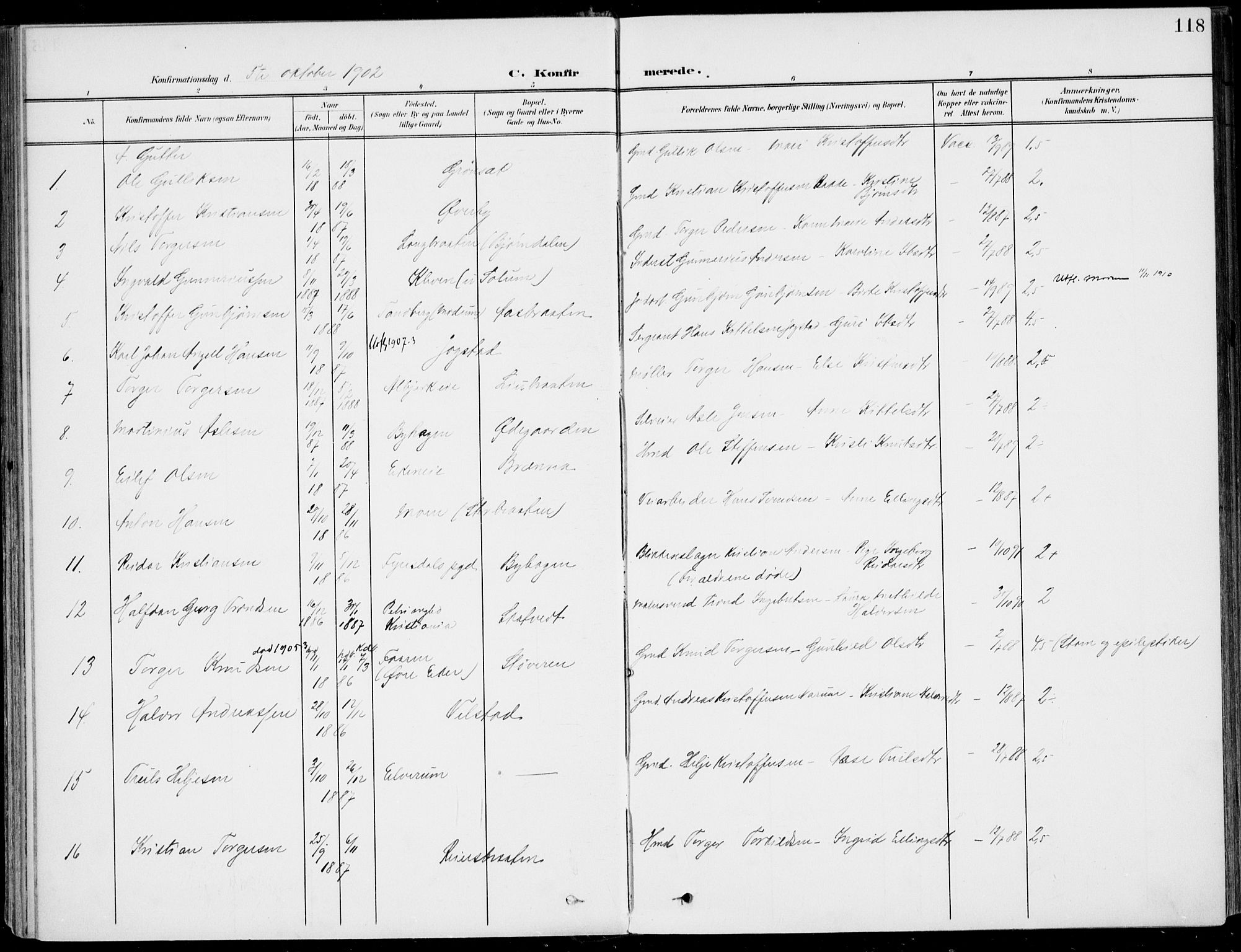 Sigdal kirkebøker, SAKO/A-245/F/Fb/L0002: Parish register (official) no. II 2, 1901-1914, p. 118