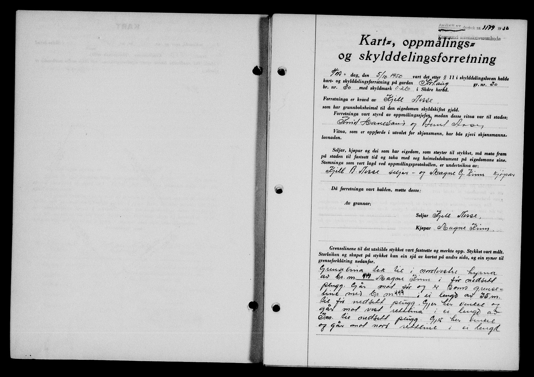 Karmsund sorenskriveri, SAST/A-100311/01/II/IIB/L0101: Mortgage book no. 81A, 1950-1951, Diary no: : 3179/1950