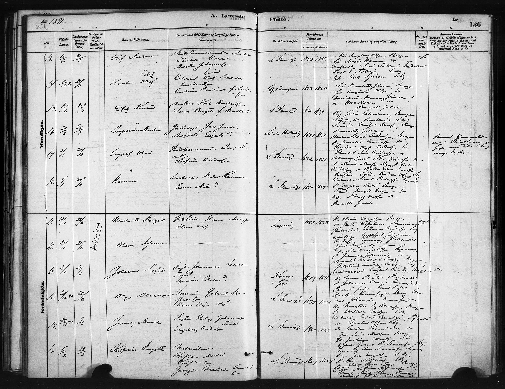 Askøy Sokneprestembete, AV/SAB-A-74101/H/Ha/Haa/Haae/L0002: Parish register (official) no. E 2, 1878-1891, p. 136
