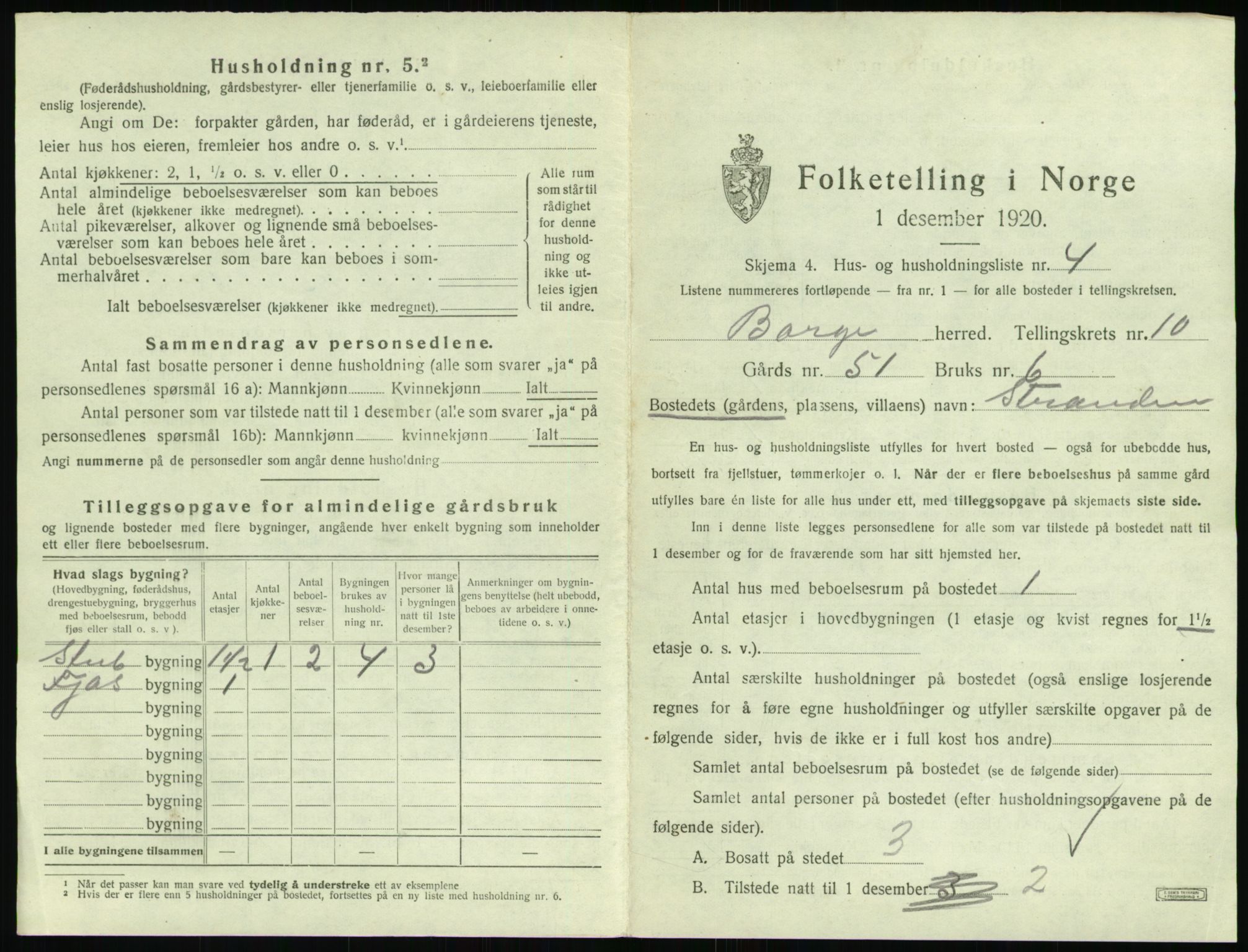 SAT, 1920 census for Borge, 1920, p. 1157