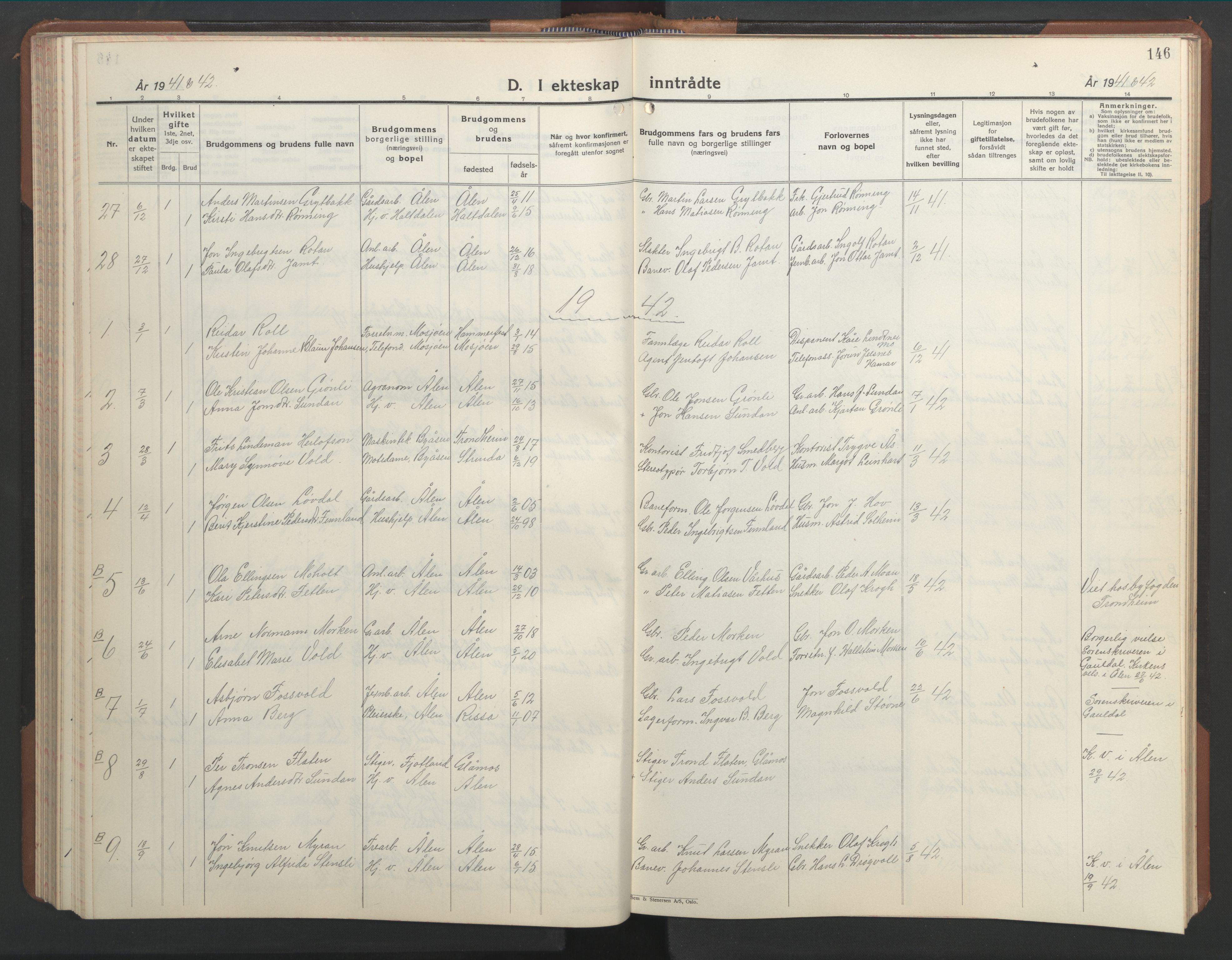 Ministerialprotokoller, klokkerbøker og fødselsregistre - Sør-Trøndelag, SAT/A-1456/686/L0986: Parish register (copy) no. 686C02, 1933-1950, p. 146