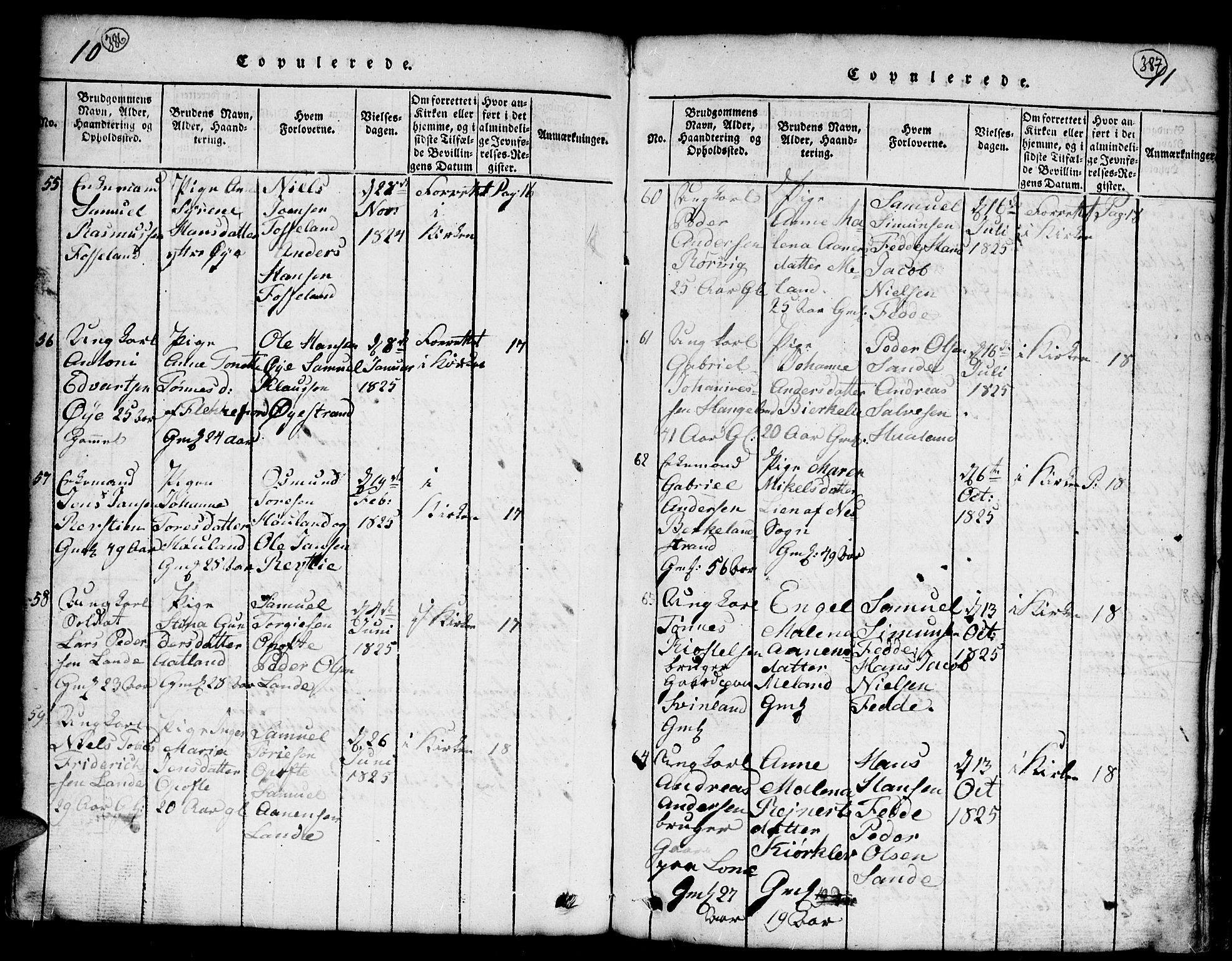 Kvinesdal sokneprestkontor, AV/SAK-1111-0026/F/Fb/Fba/L0001: Parish register (copy) no. B 1, 1815-1839, p. 386-387