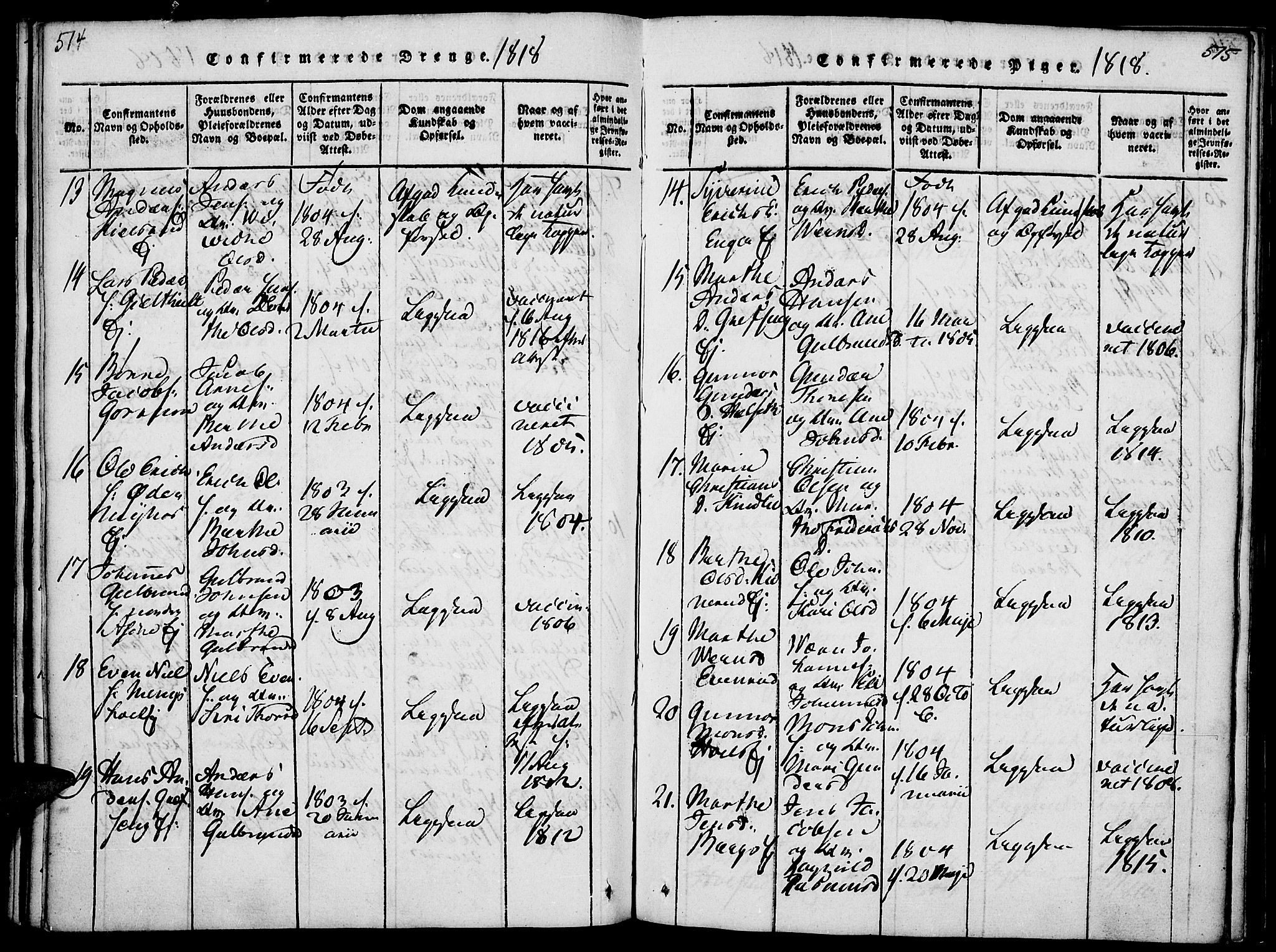 Nes prestekontor, Hedmark, AV/SAH-PREST-020/K/Ka/L0002: Parish register (official) no. 2, 1813-1827, p. 514-515