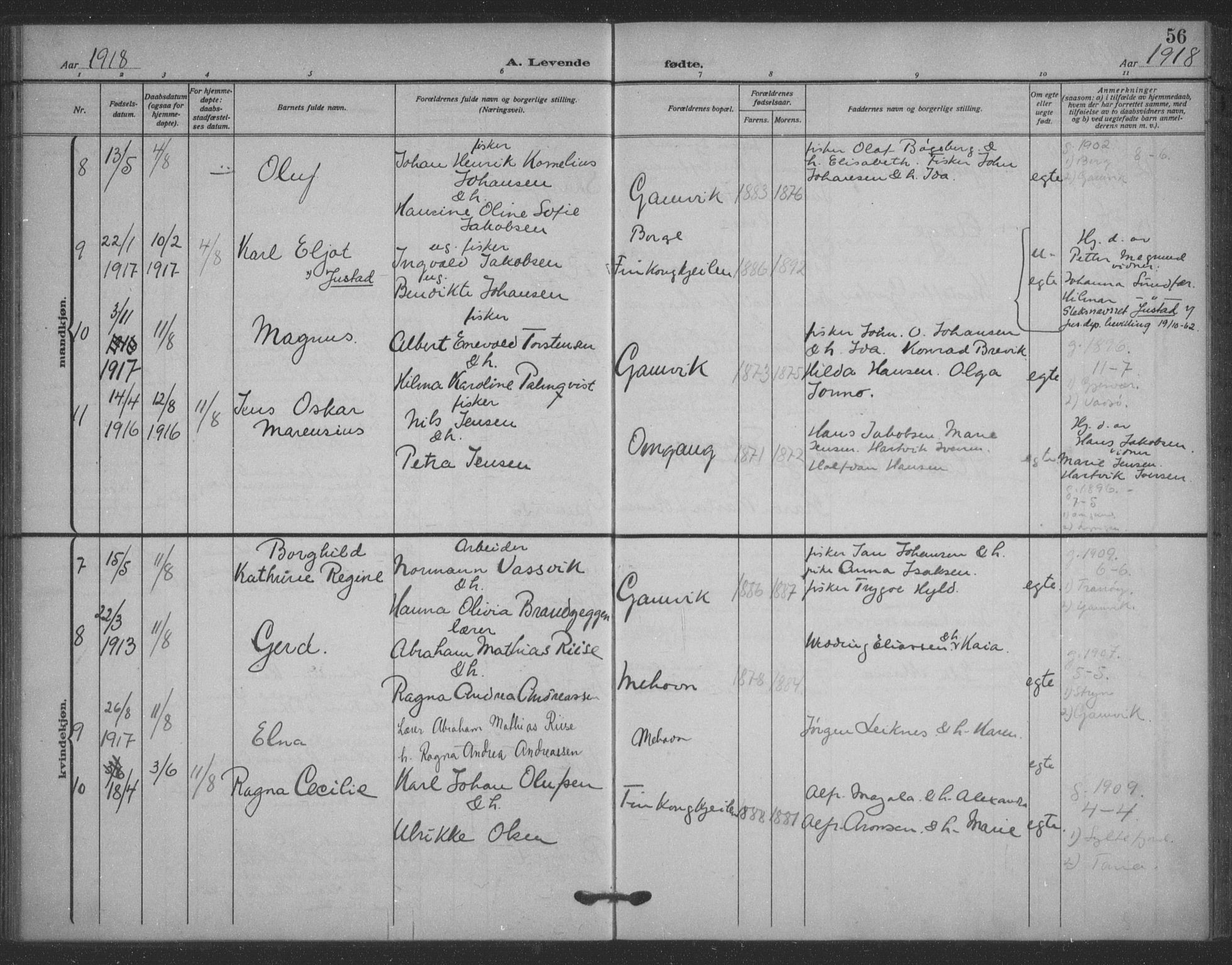 Tana sokneprestkontor, AV/SATØ-S-1334/H/Ha/L0008kirke: Parish register (official) no. 8, 1908-1920, p. 56